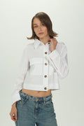 White Structured Pocket Crop Shirt
