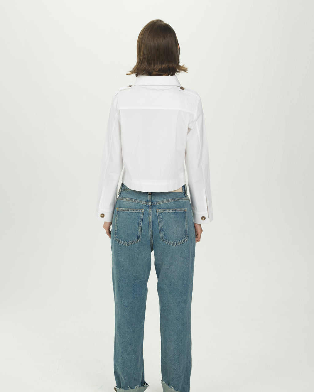 White Structured Pocket Crop Shirt
