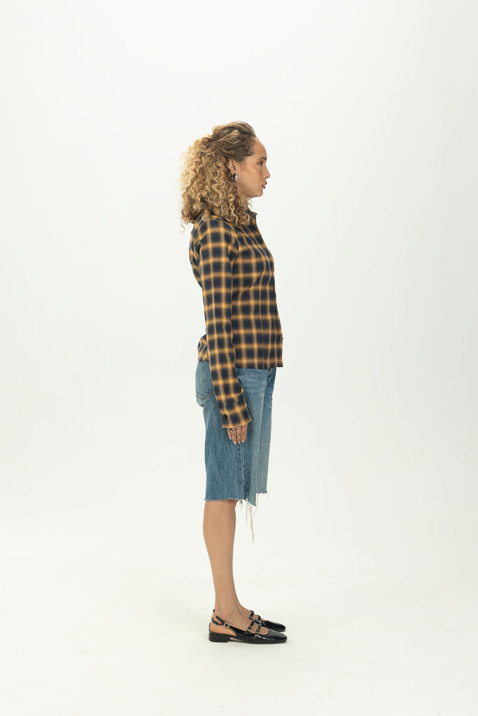 Checked Navy Fitted Button-Down Shirt