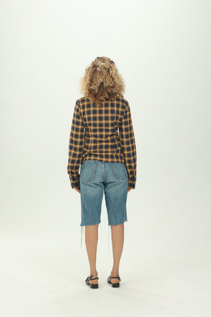 Checked Navy Fitted Button-Down Shirt