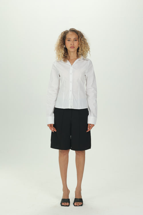 White Fitted Button-Down Shirt
