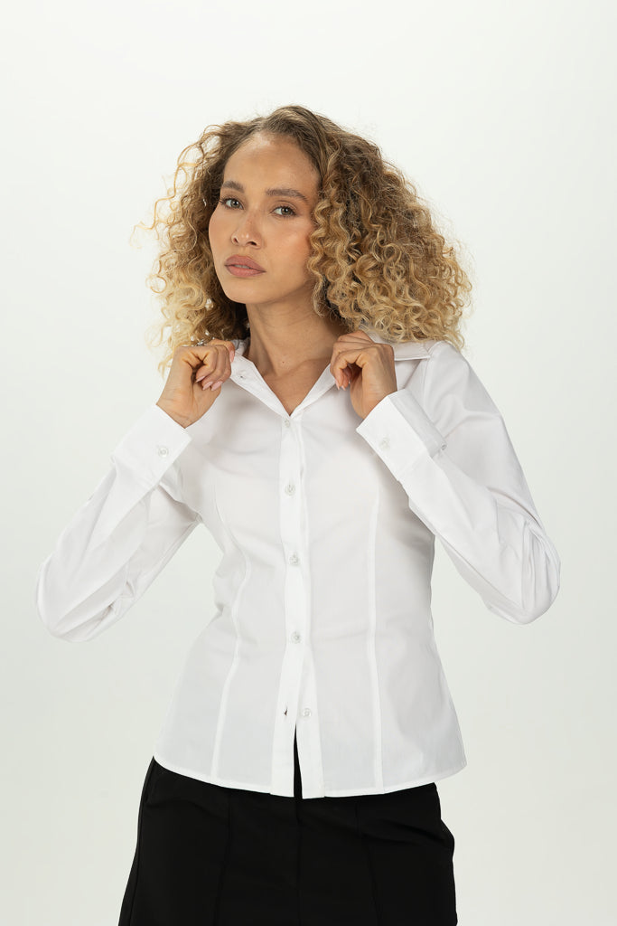 White Fitted Button-Down Shirt