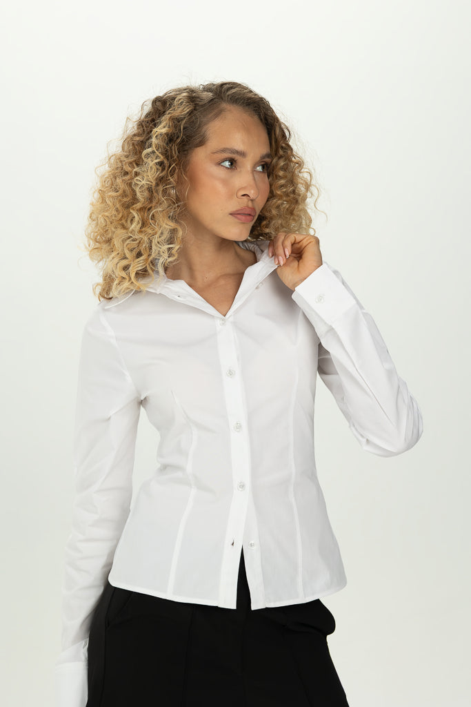 White Fitted Button-Down Shirt