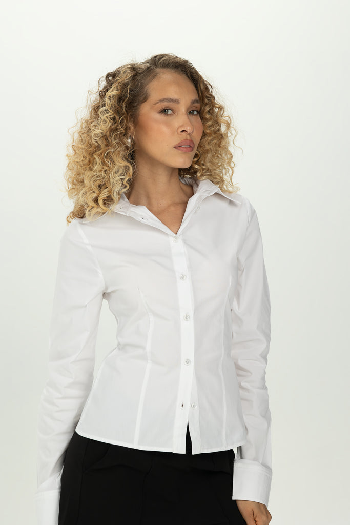 White Fitted Button-Down Shirt