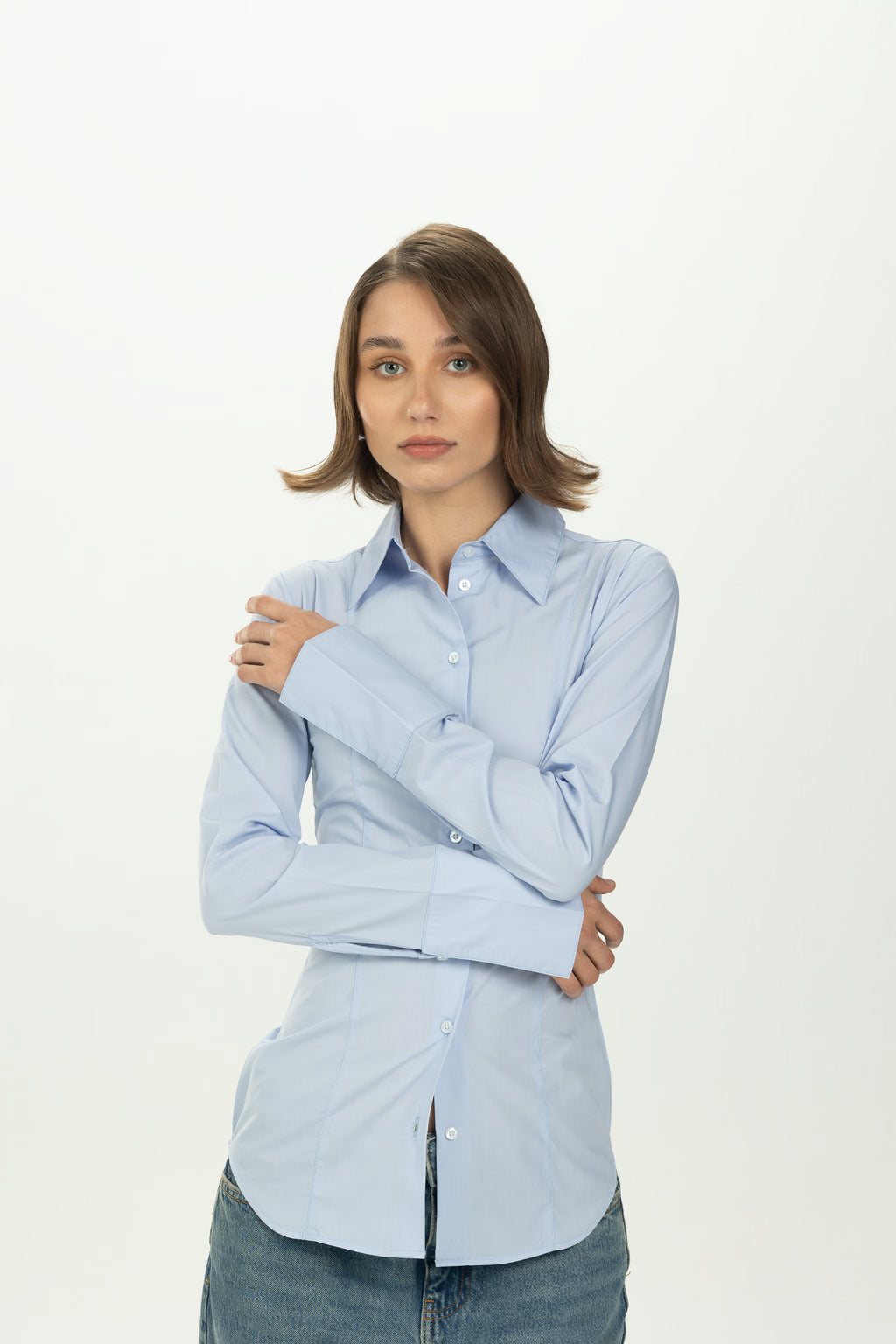Baby Blue Pintuck Fitted Shirt