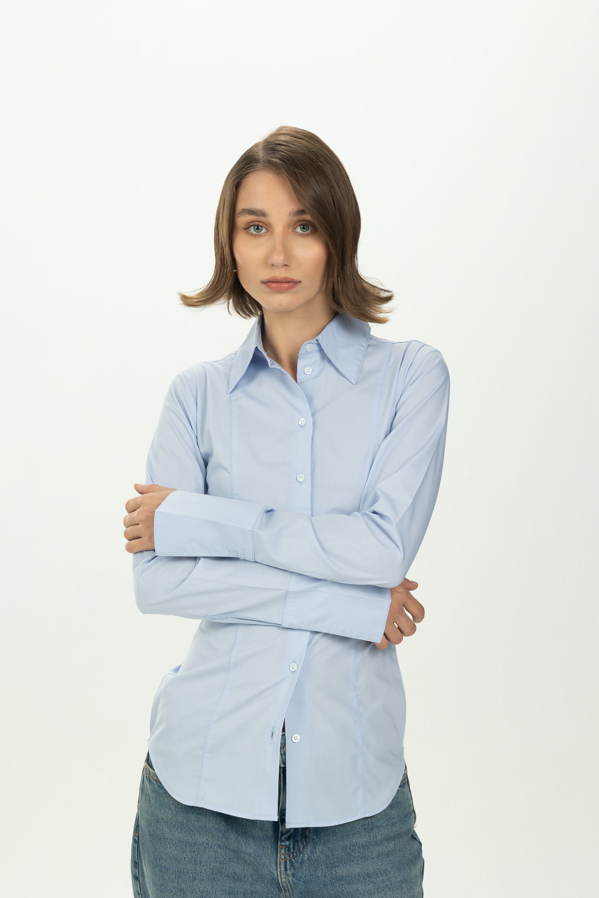 Baby Blue Pintuck Fitted Shirt