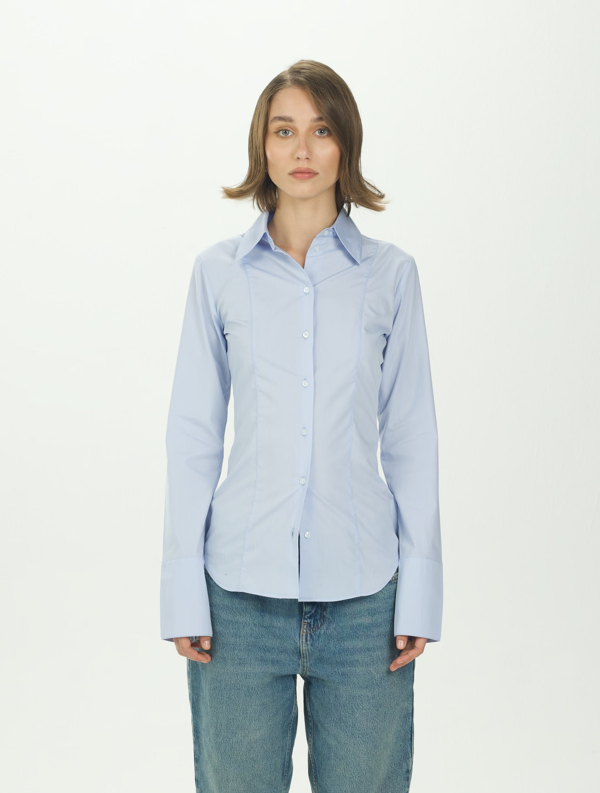 Baby Blue Pintuck Fitted Shirt