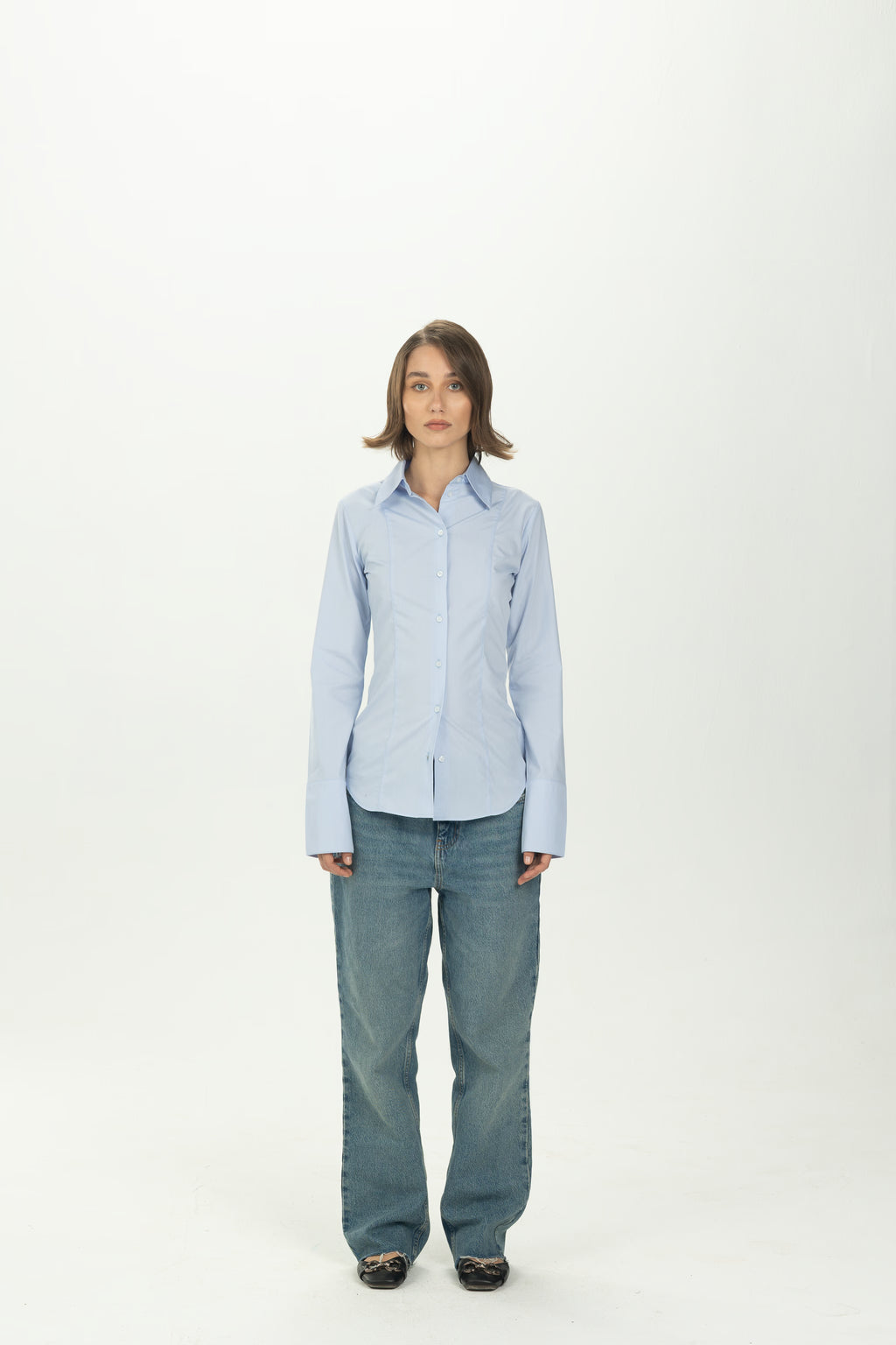 Baby Blue Pintuck Fitted Shirt
