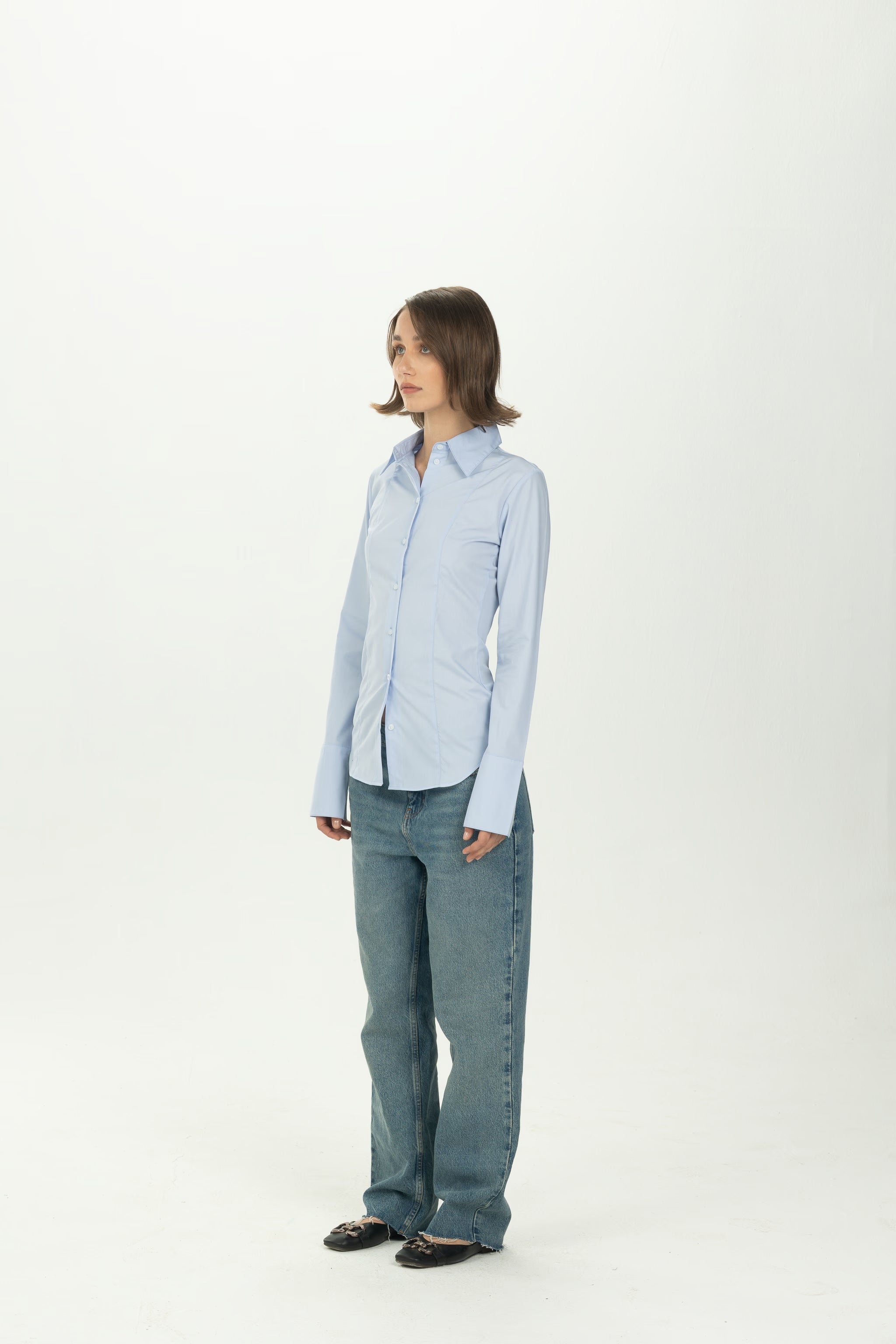 Baby Blue Pintuck Fitted Shirt