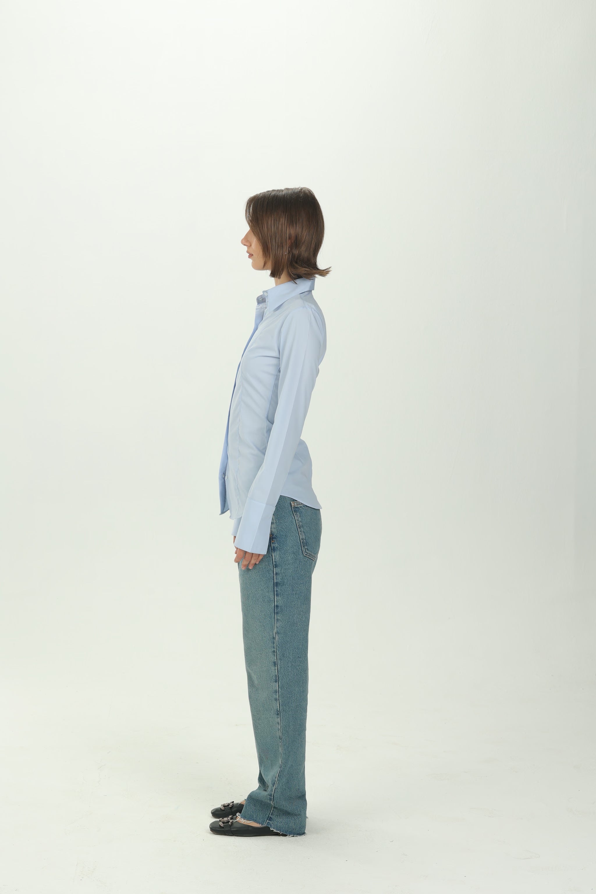 Baby Blue Pintuck Fitted Shirt
