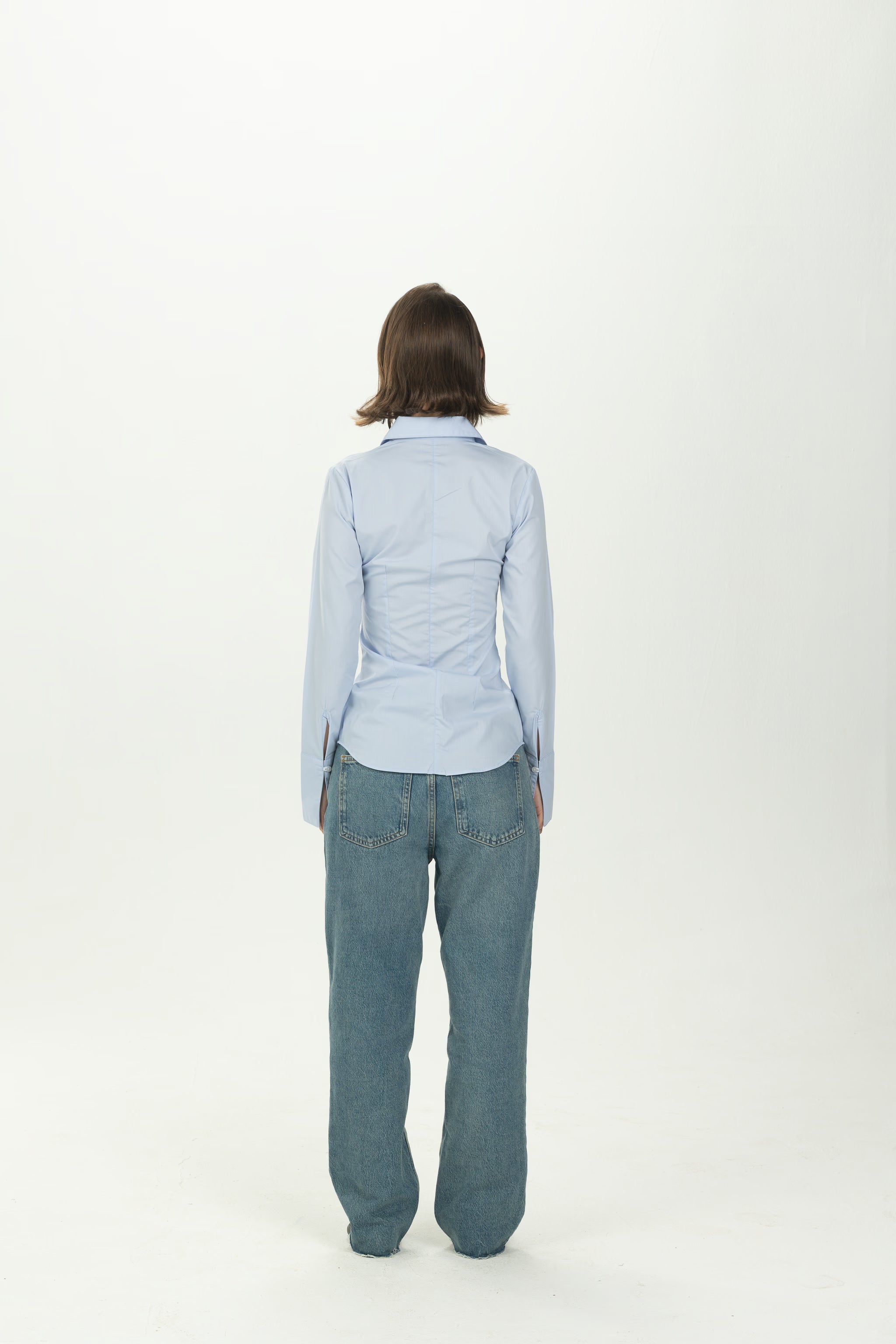 Baby Blue Pintuck Fitted Shirt