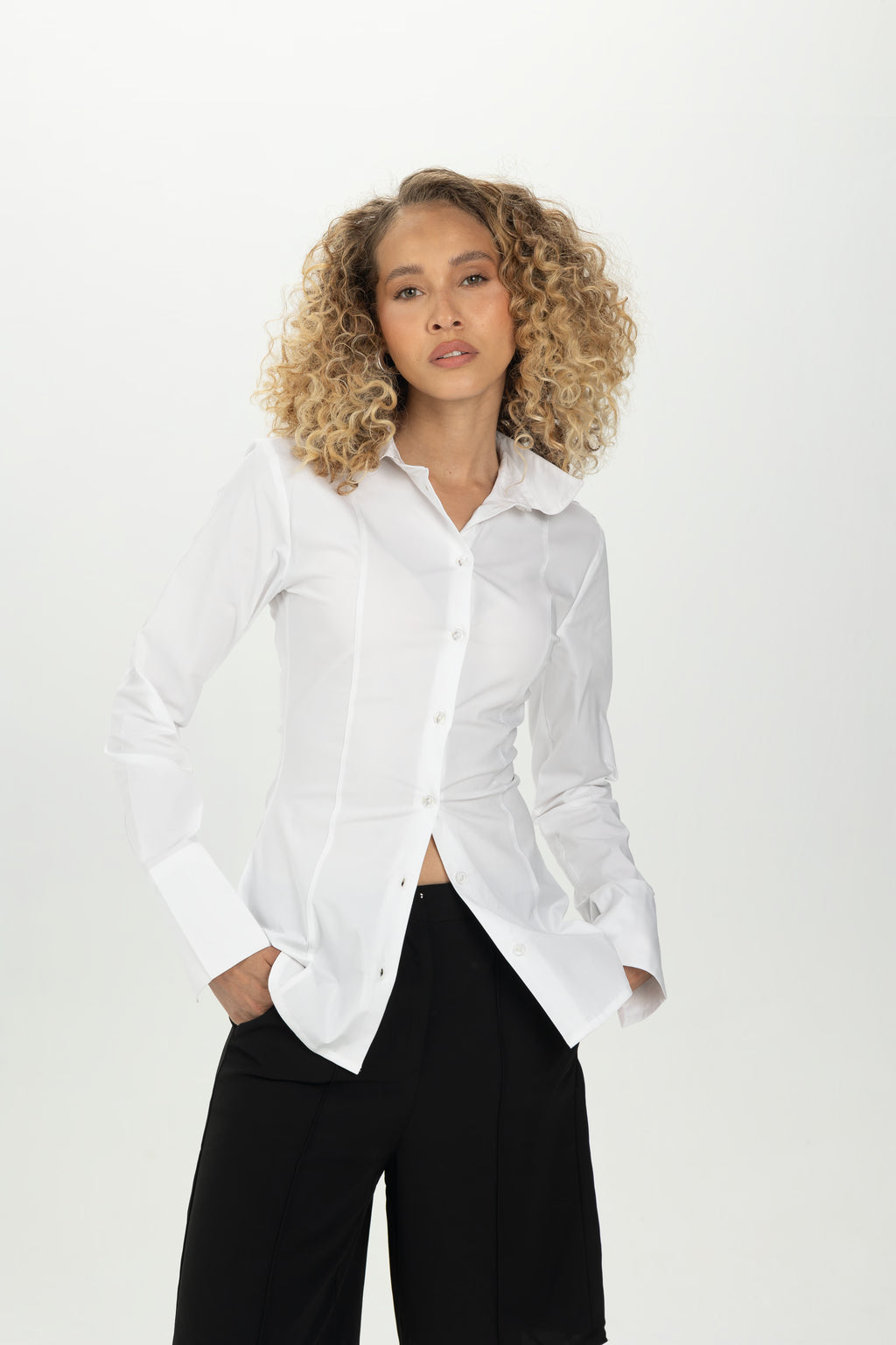 White Pintuck Fitted Shirt