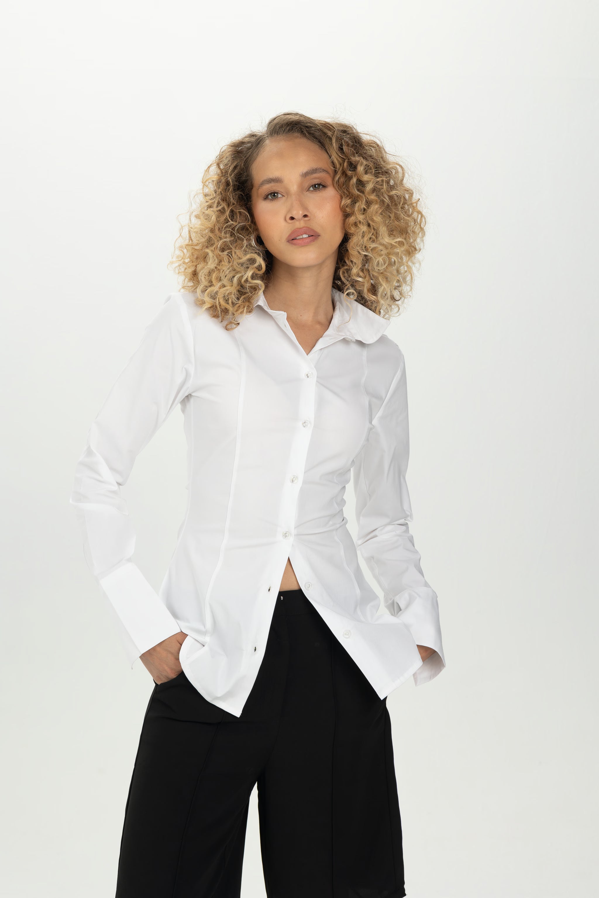 White Pintuck Fitted Shirt