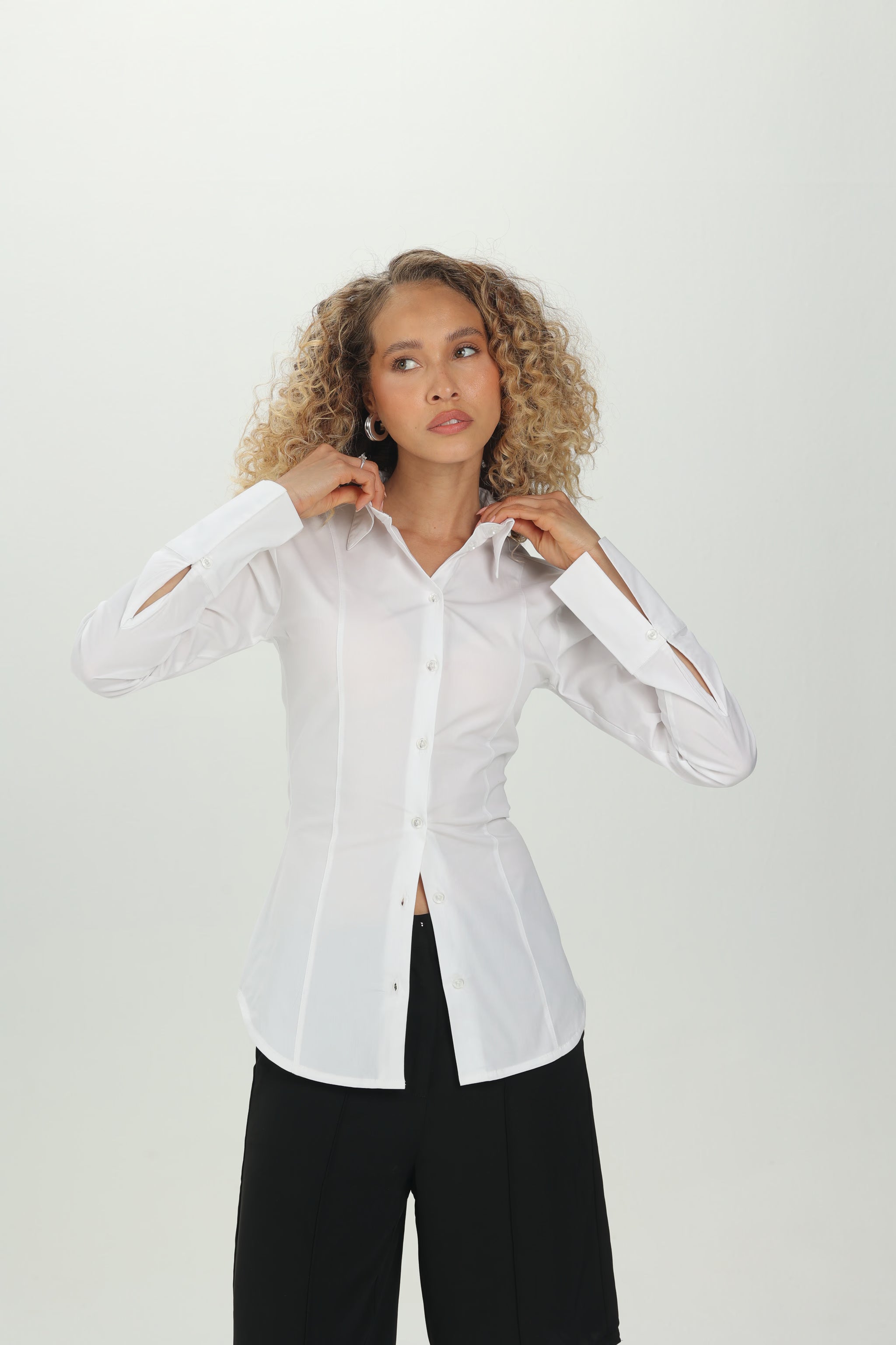 White Pintuck Fitted Shirt