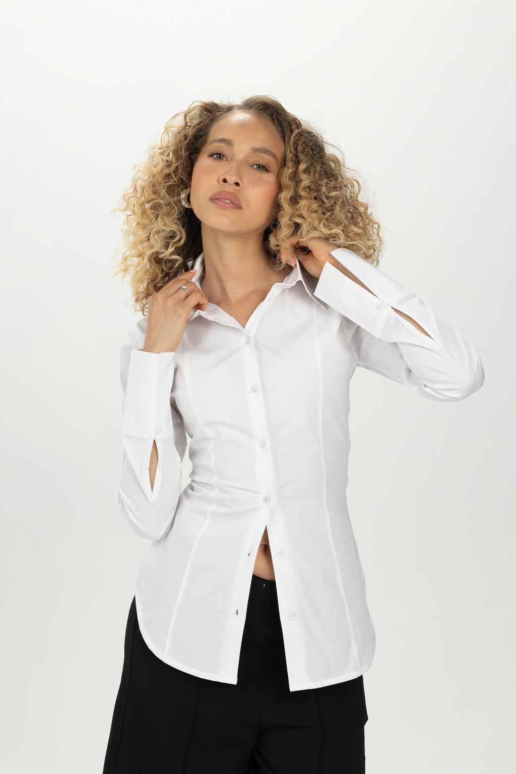 White Pintuck Fitted Shirt