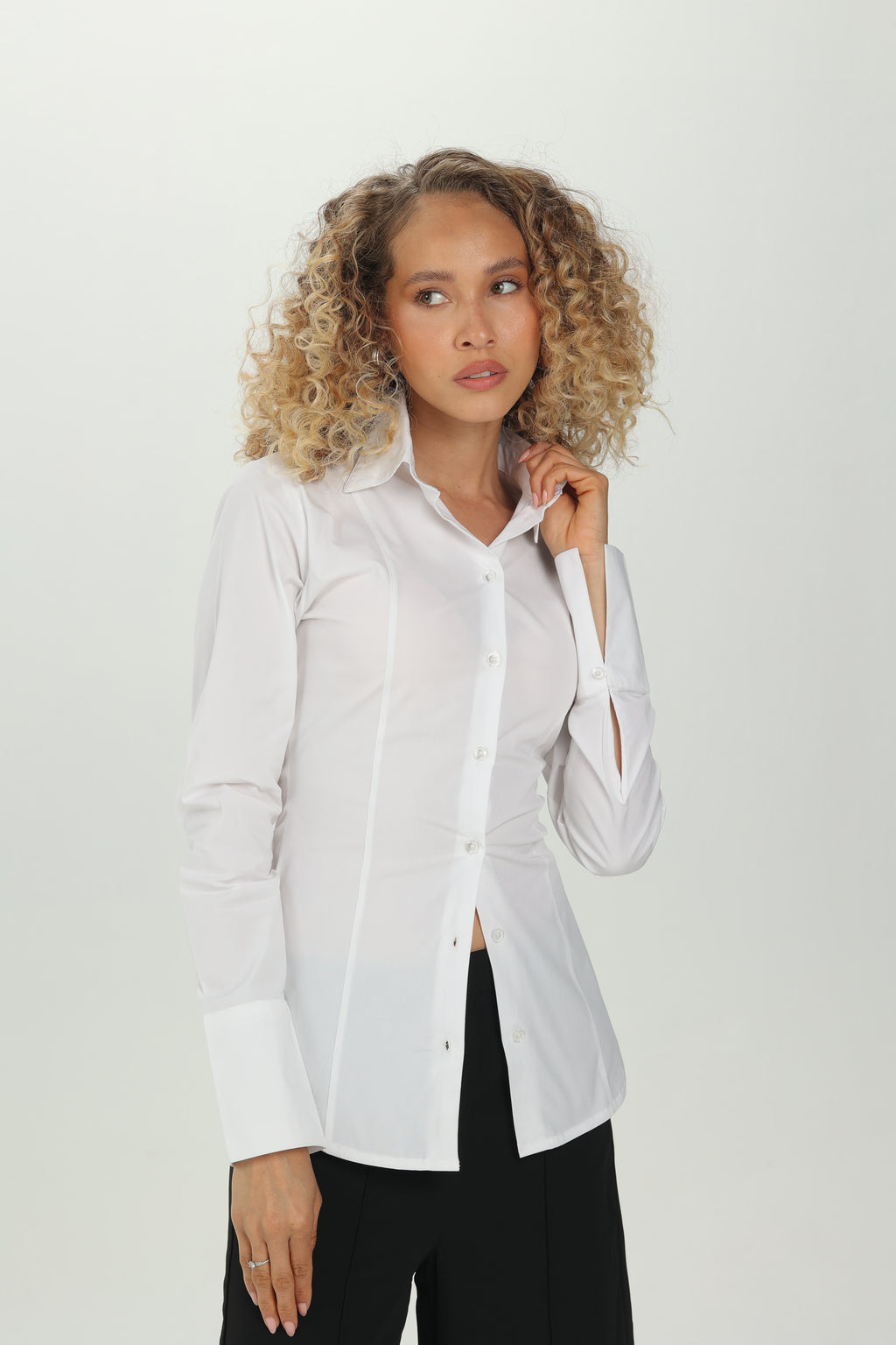 White Pintuck Fitted Shirt