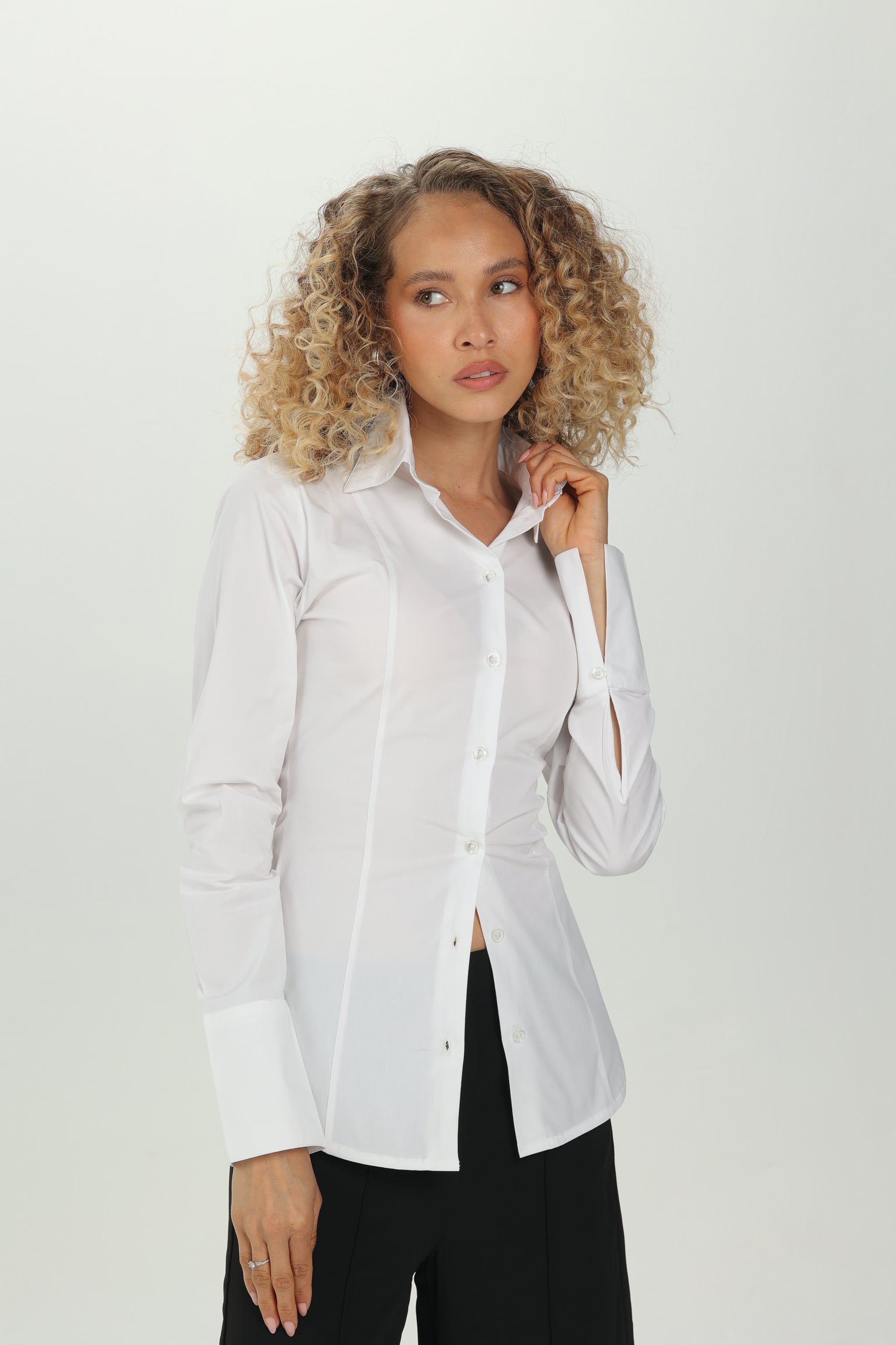 White Pintuck Fitted Shirt