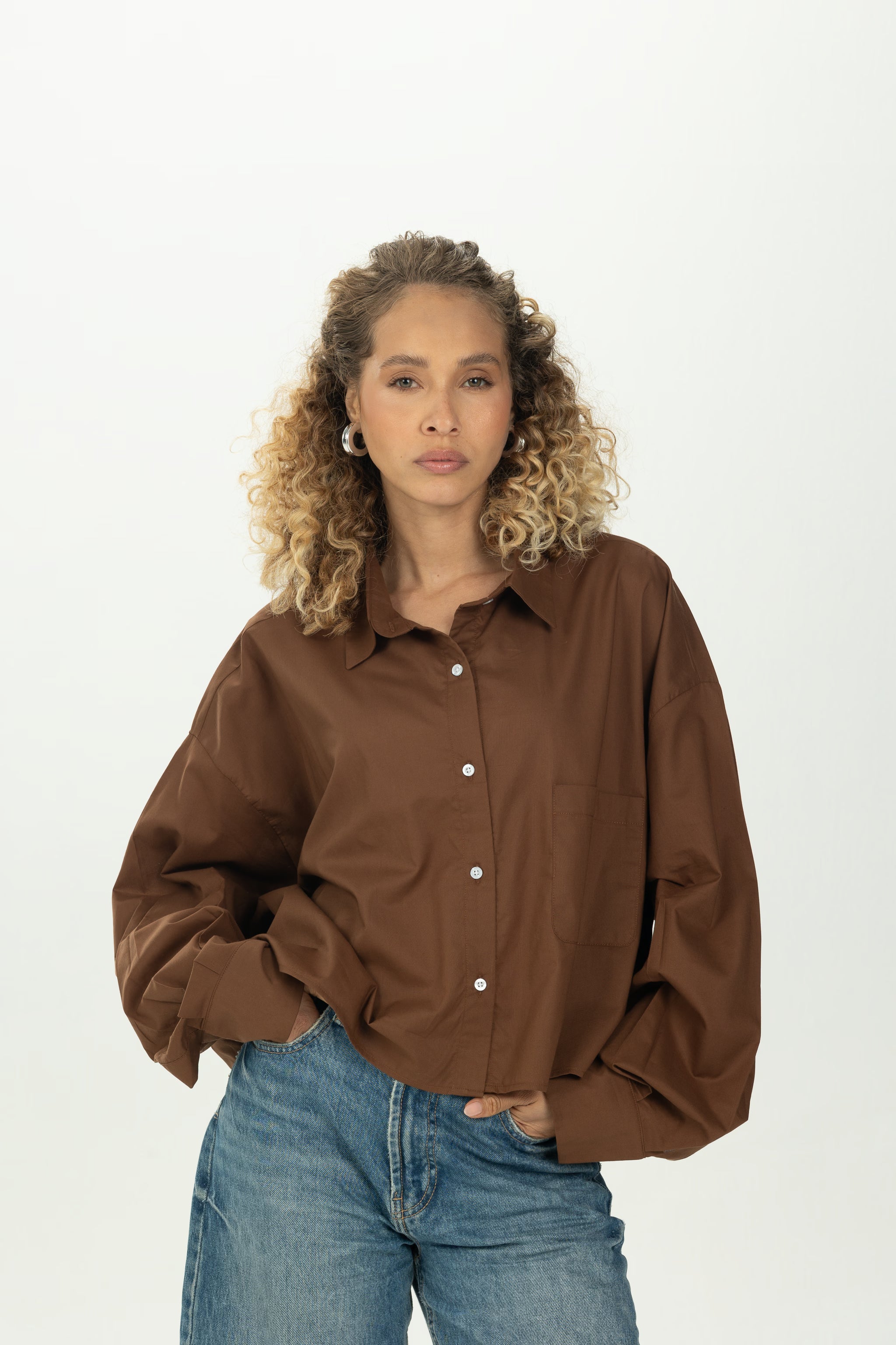 Brown Cropped Oversized Shirt