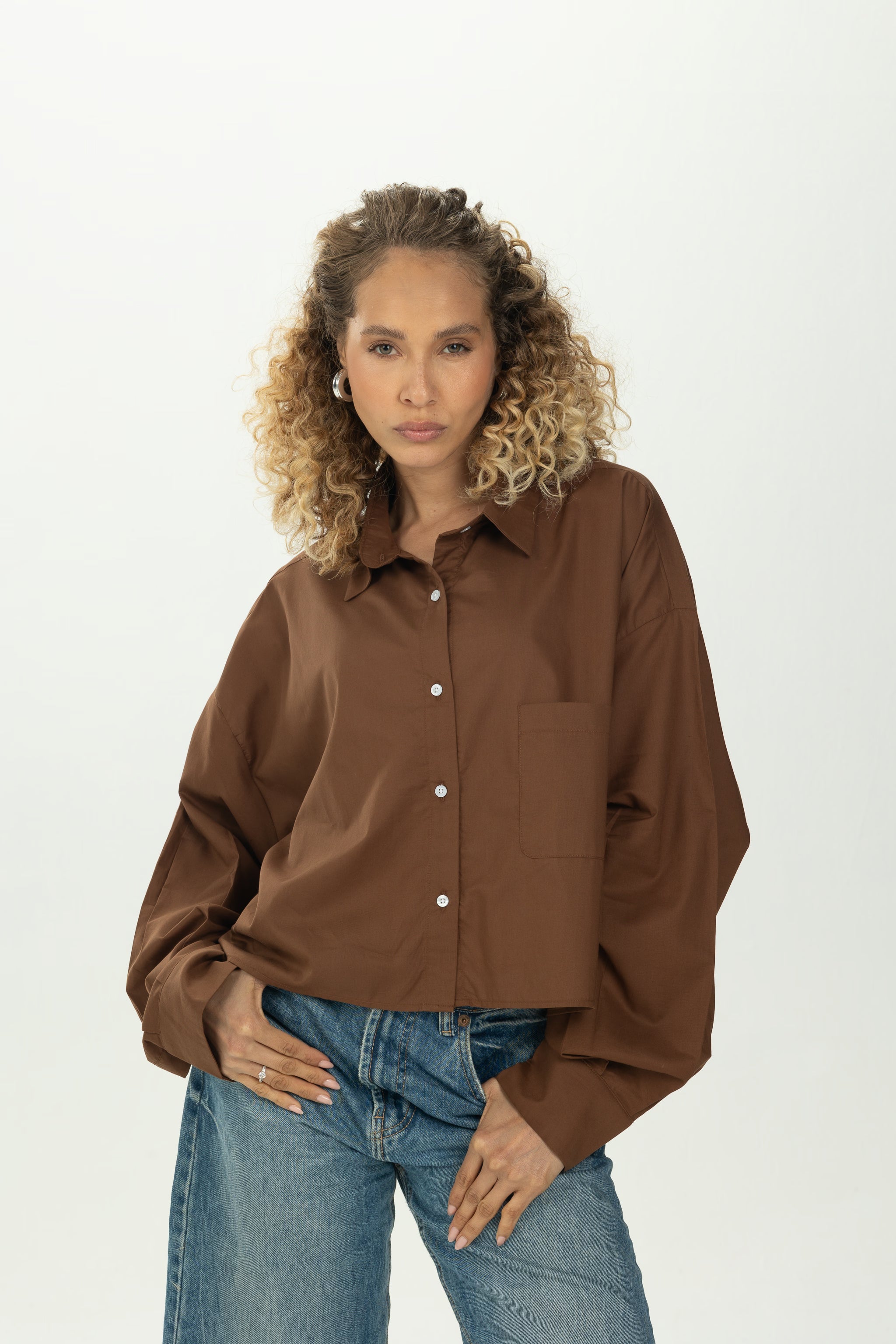 Brown Cropped Oversized Shirt
