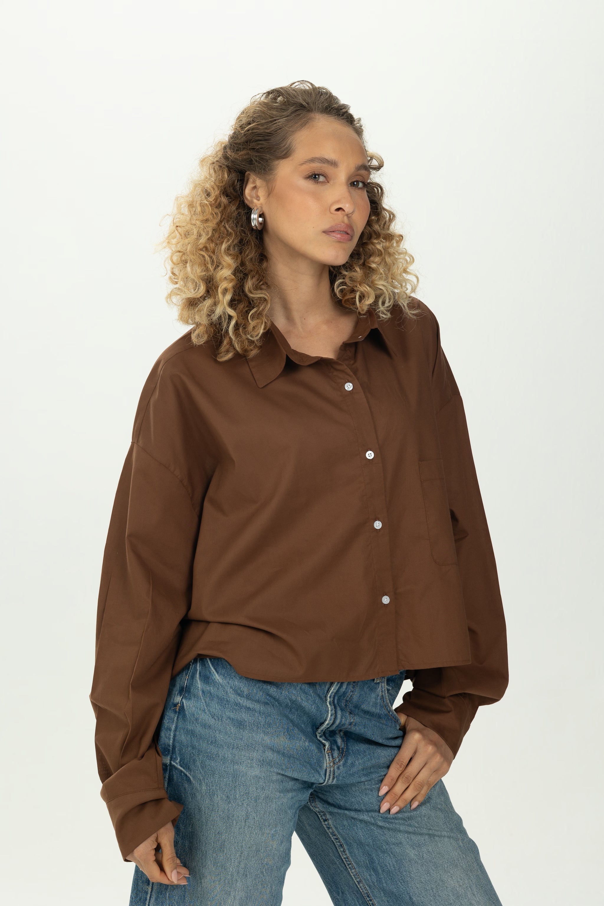 Brown Cropped Oversized Shirt