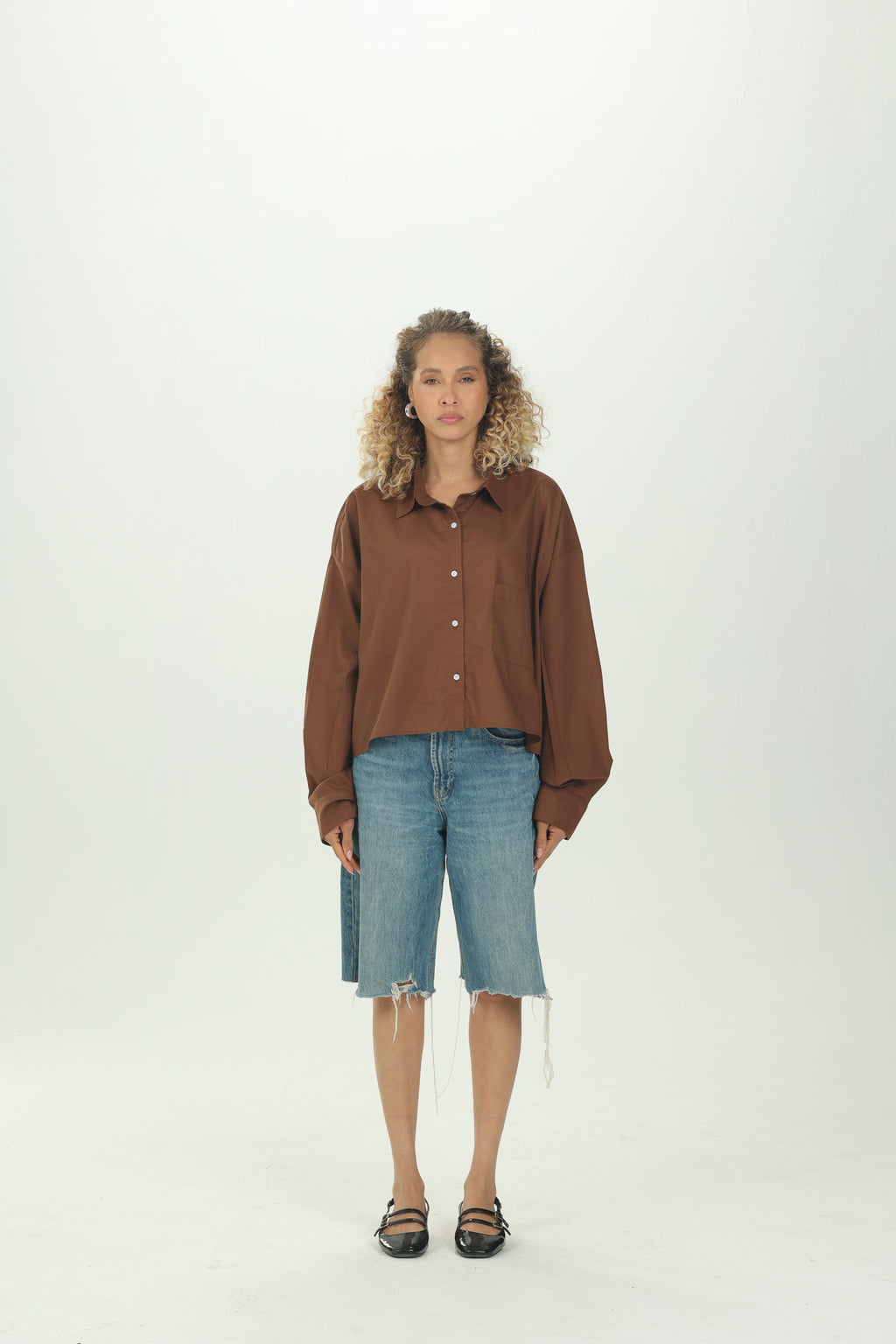 Brown Cropped Oversized Shirt