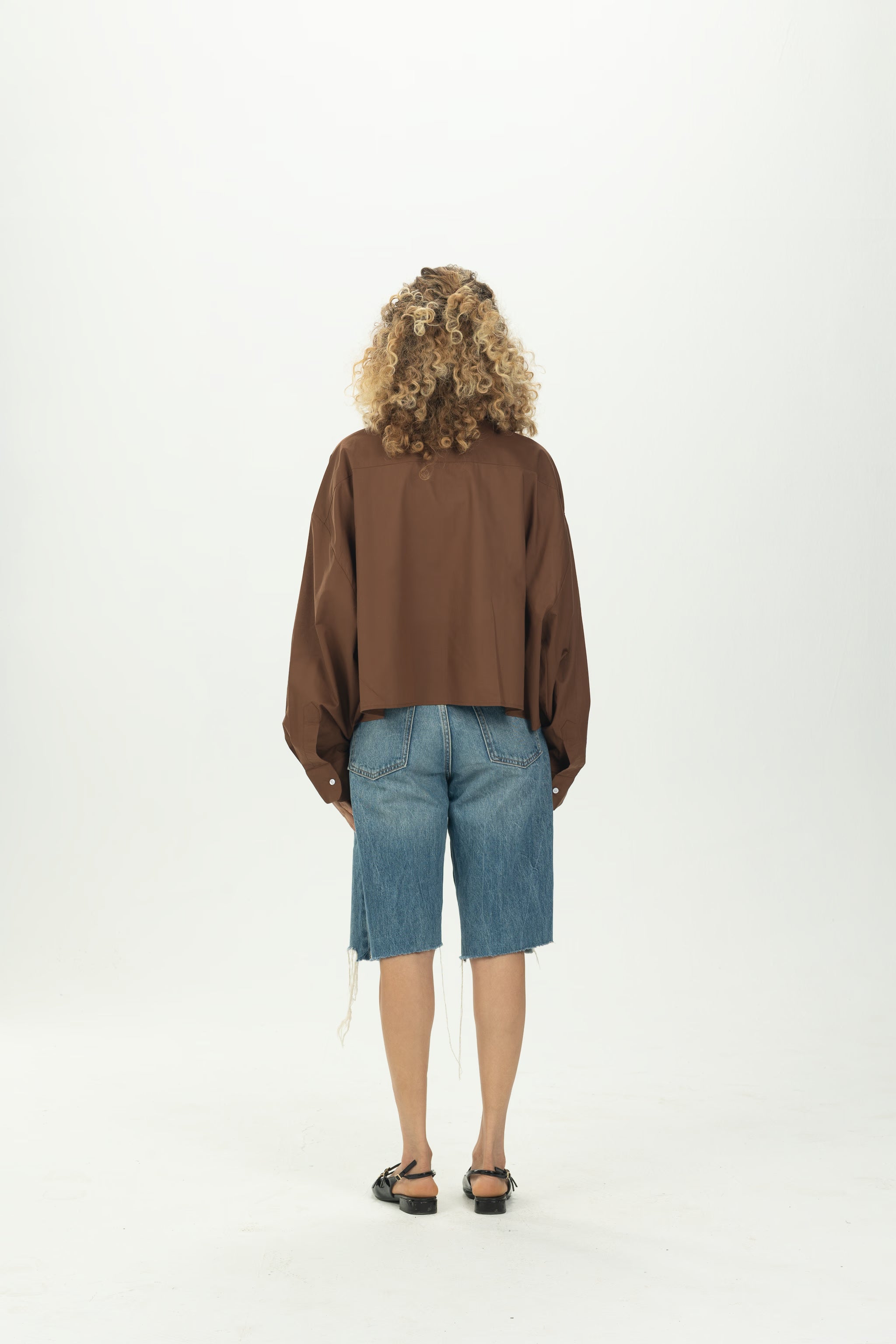 Brown Cropped Oversized Shirt