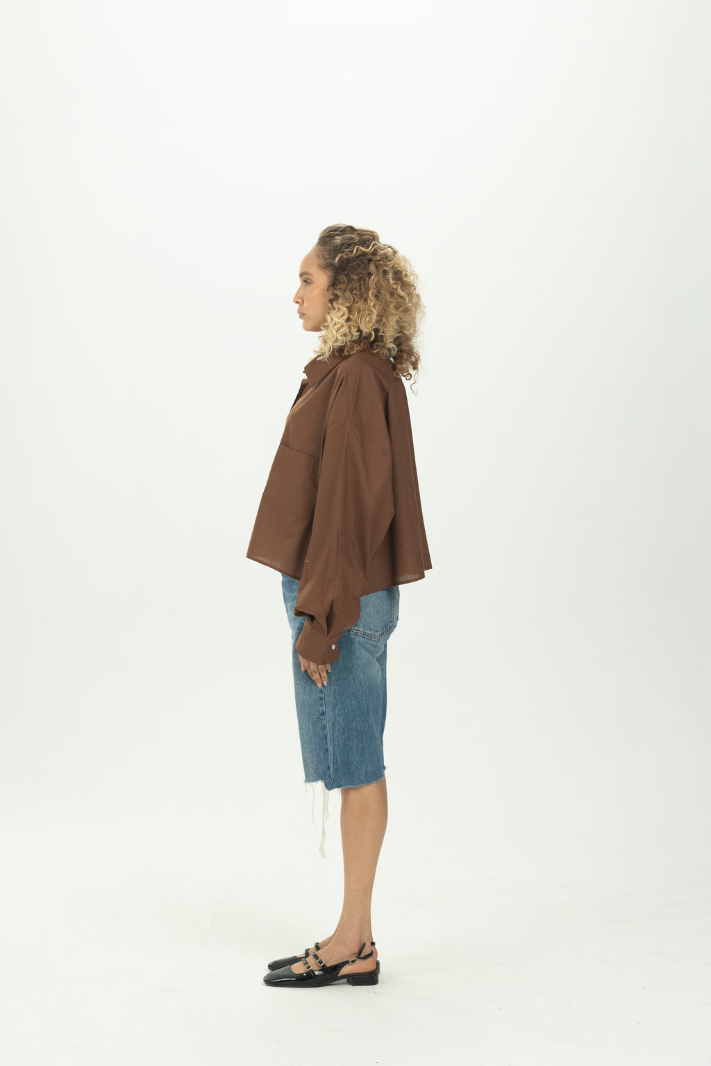 Brown Cropped Oversized Shirt