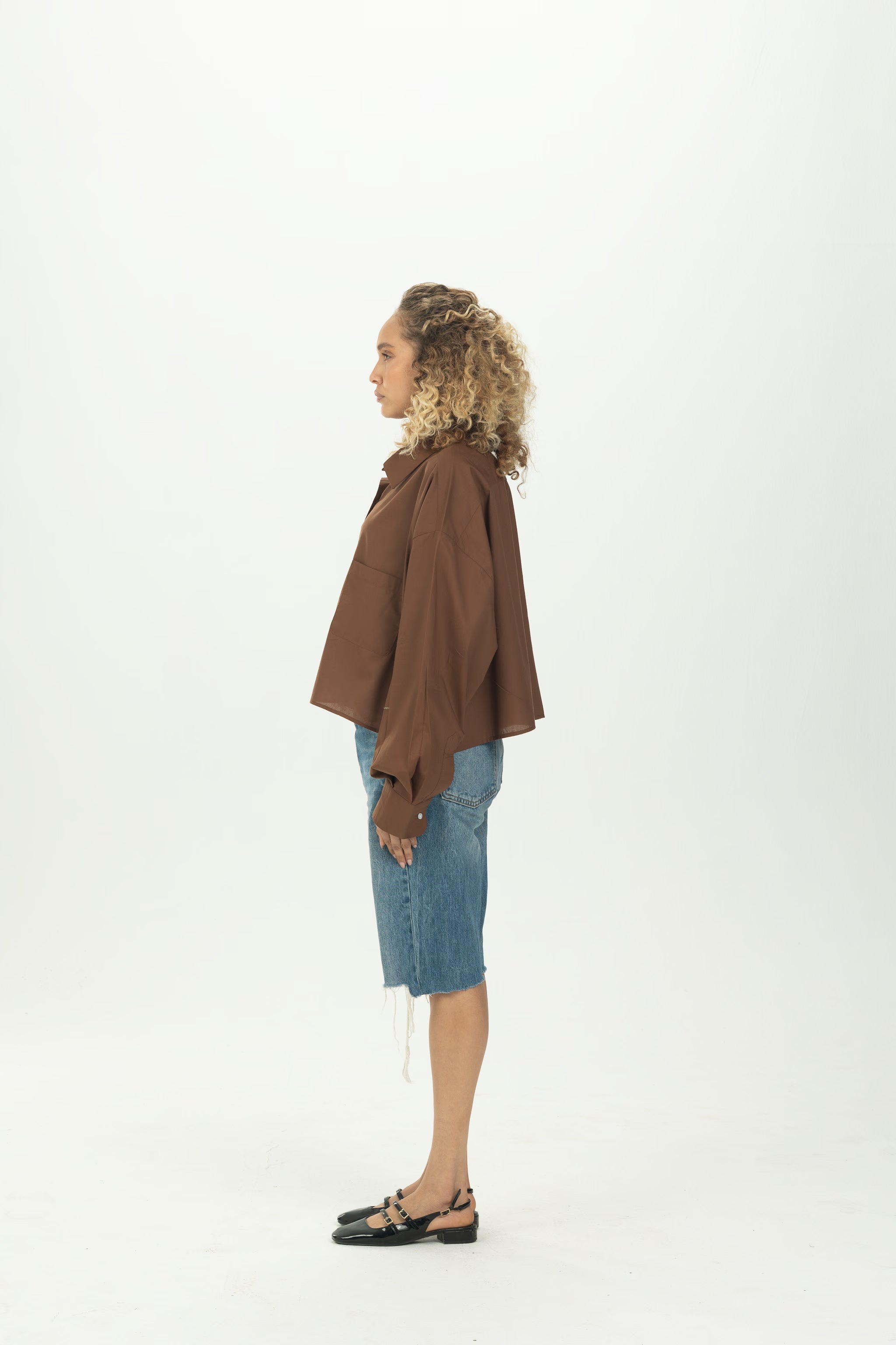 Brown Cropped Oversized Shirt