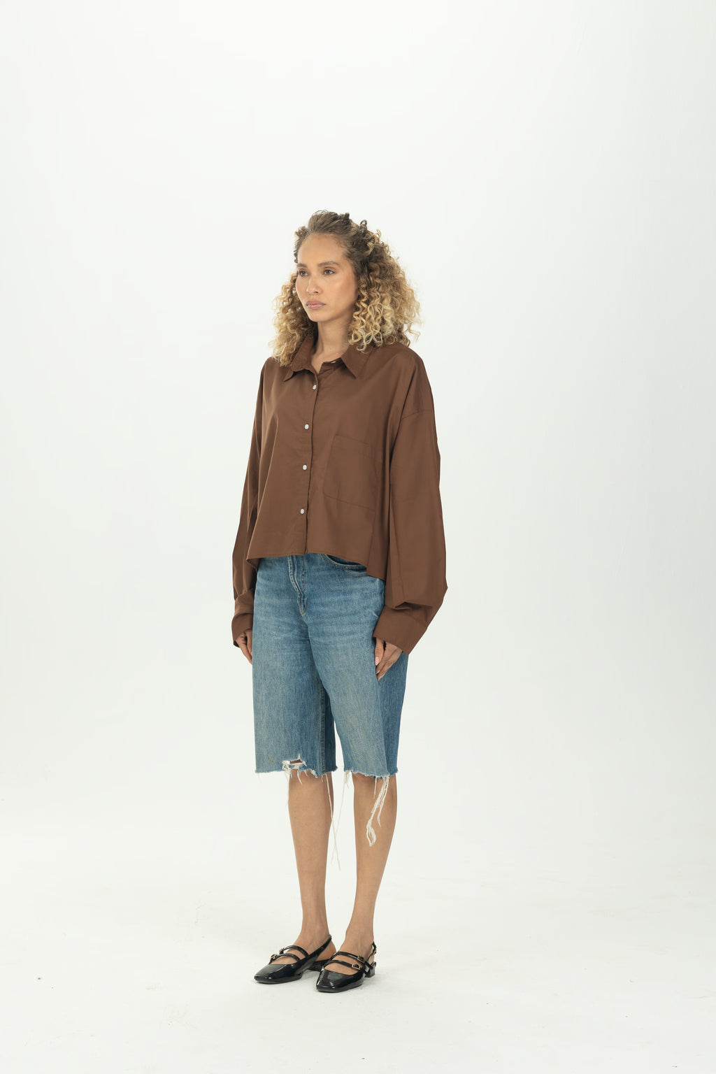 Brown Cropped Oversized Shirt