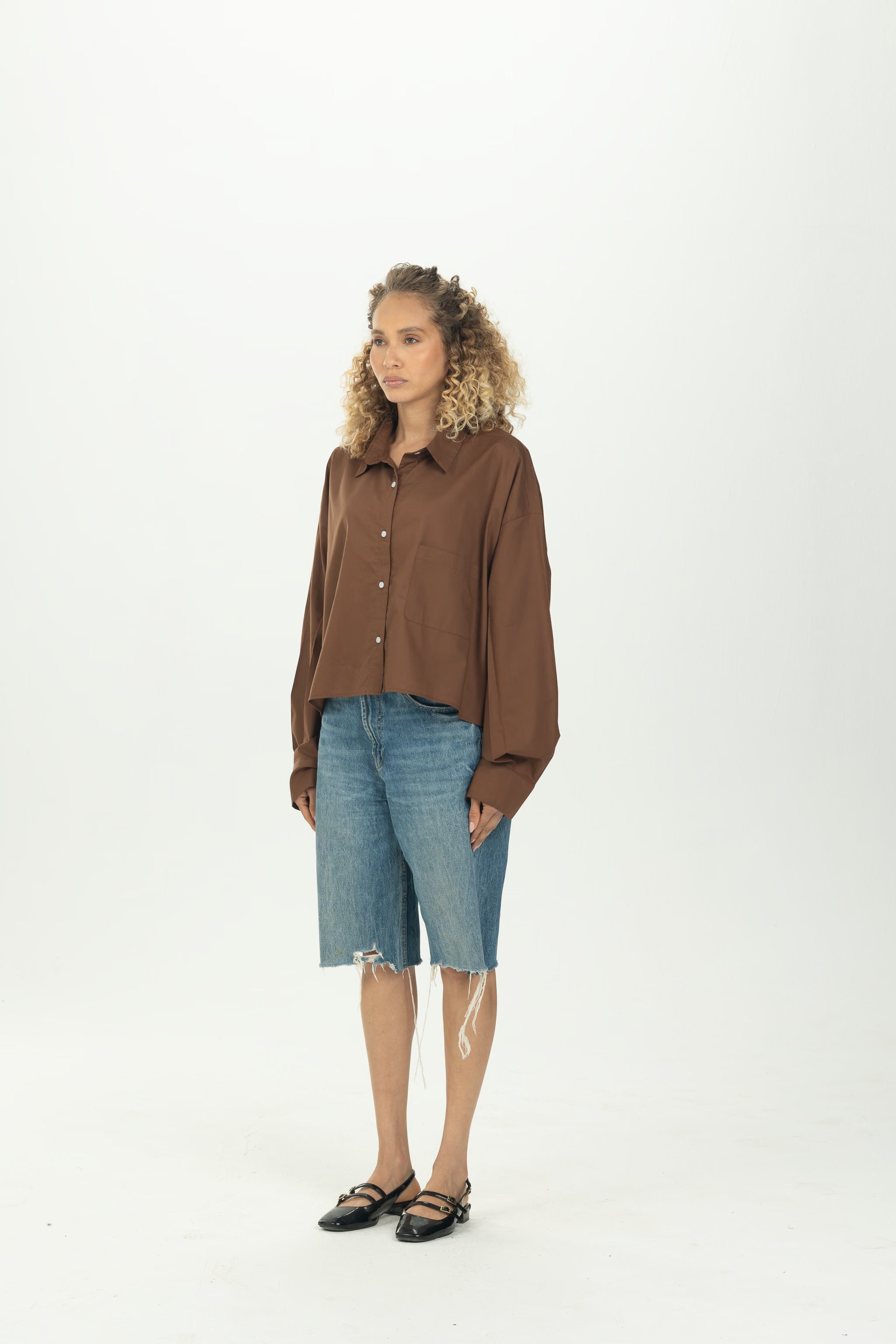 Brown Cropped Oversized Shirt