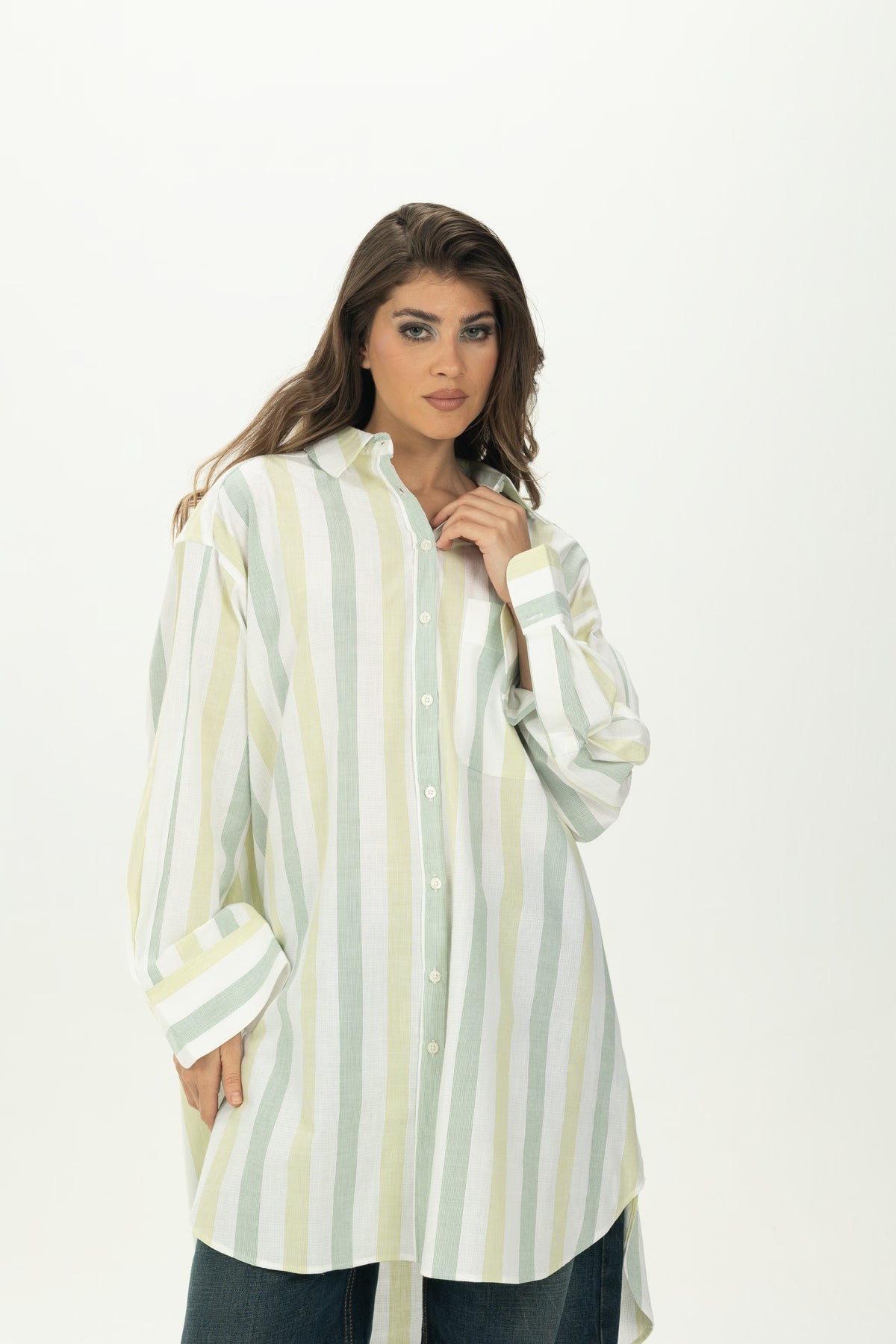 Striped Green Relaxed Oversized Shirt