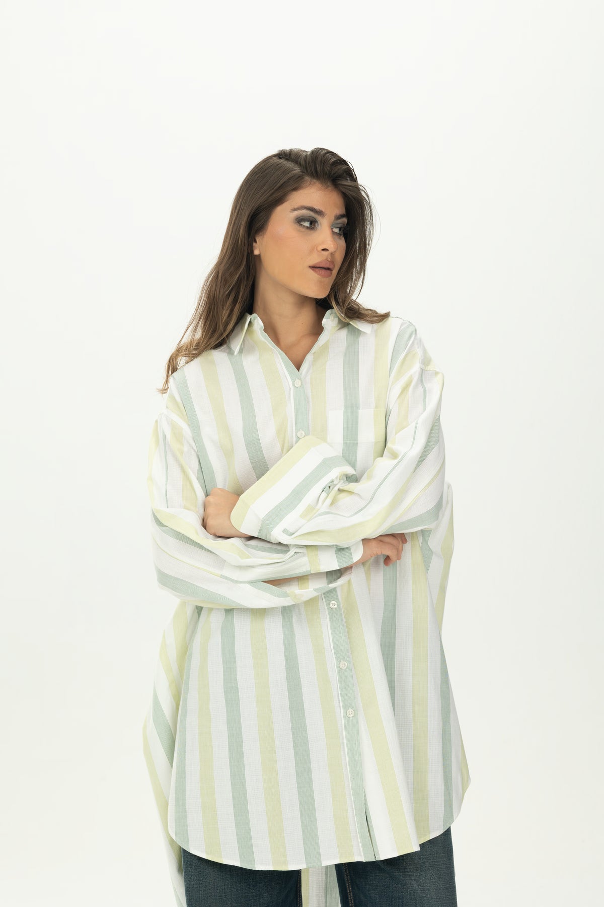 Striped Green Relaxed Oversized Shirt
