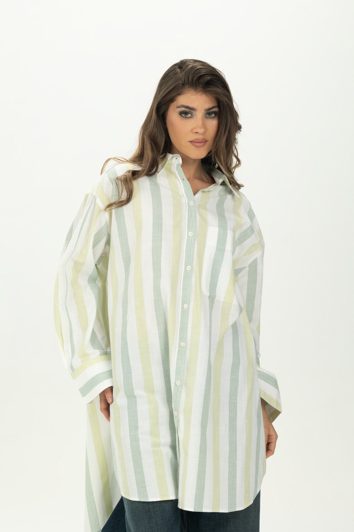Striped Green Relaxed Oversized Shirt