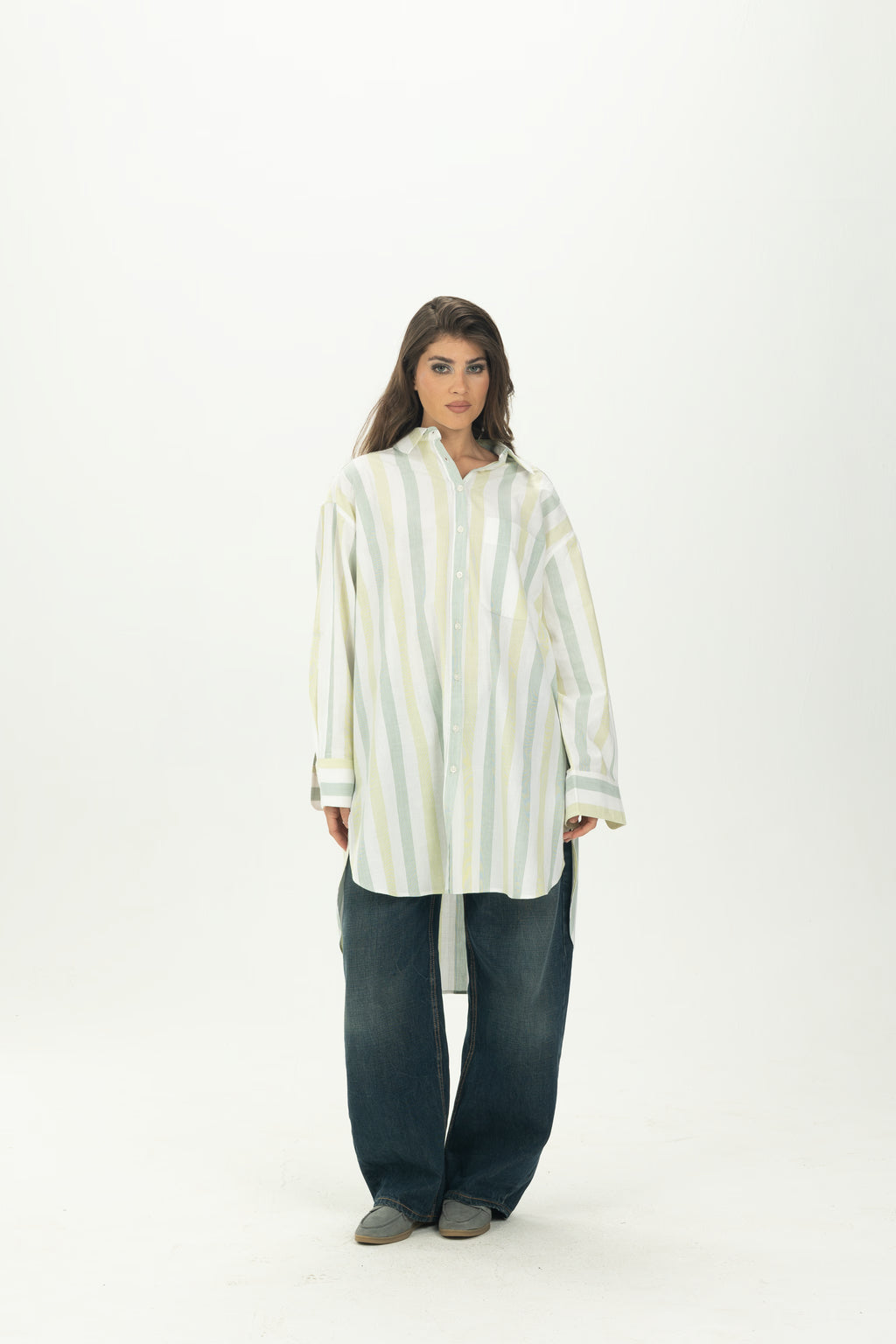 Striped Green Relaxed Oversized Shirt
