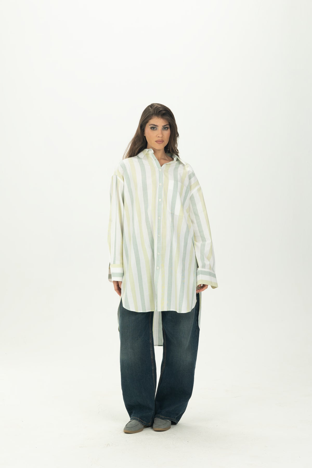 Striped Green Relaxed Oversized Shirt