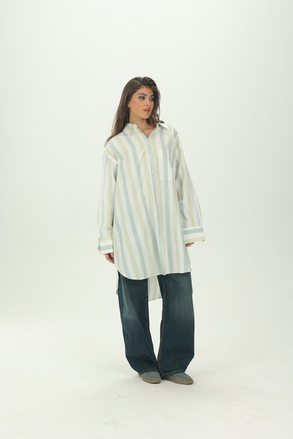 Striped Green Relaxed Oversized Shirt