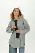Striped Black Tie Detail Oversized Shirt