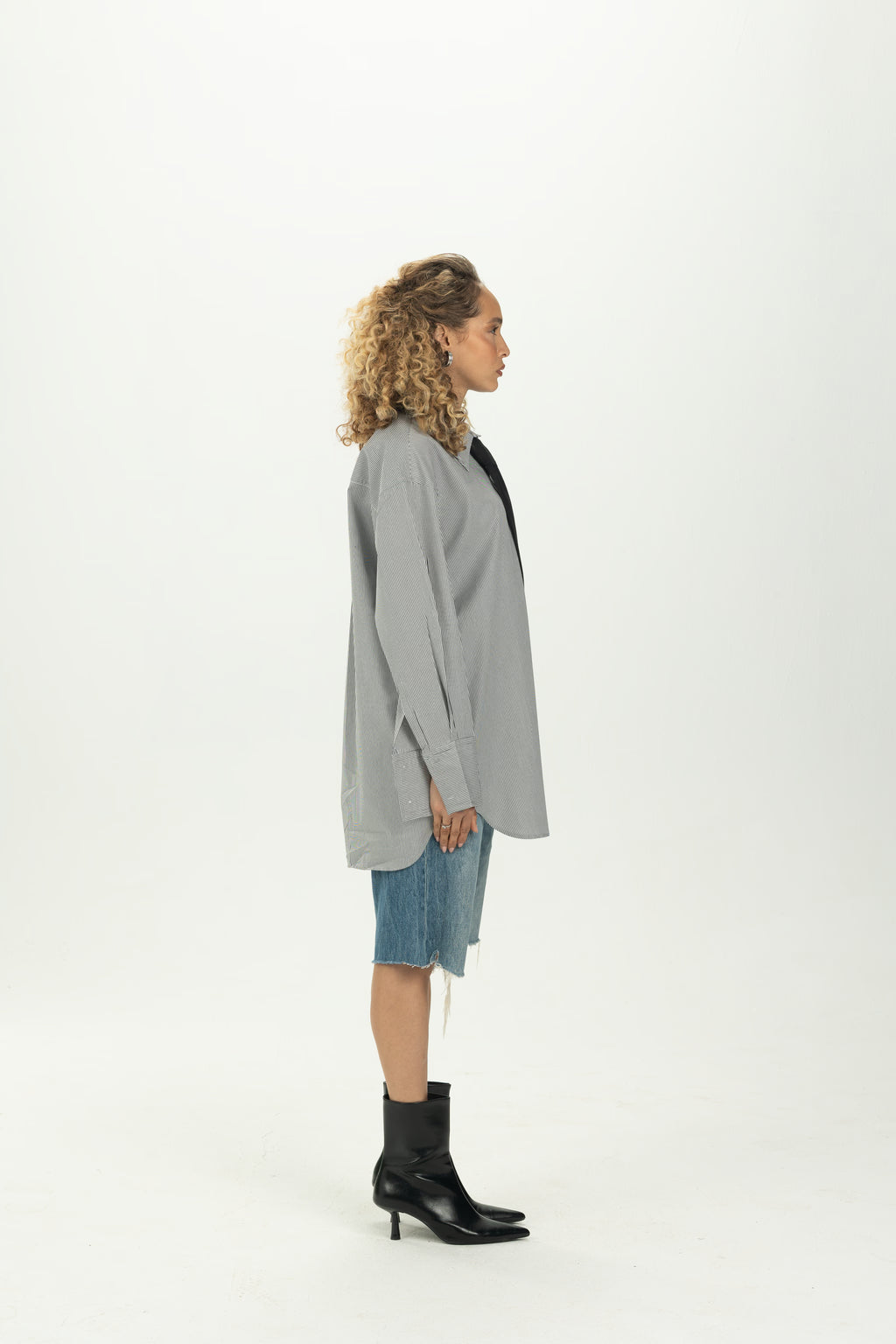 Striped Black Tie Detail Oversized Shirt