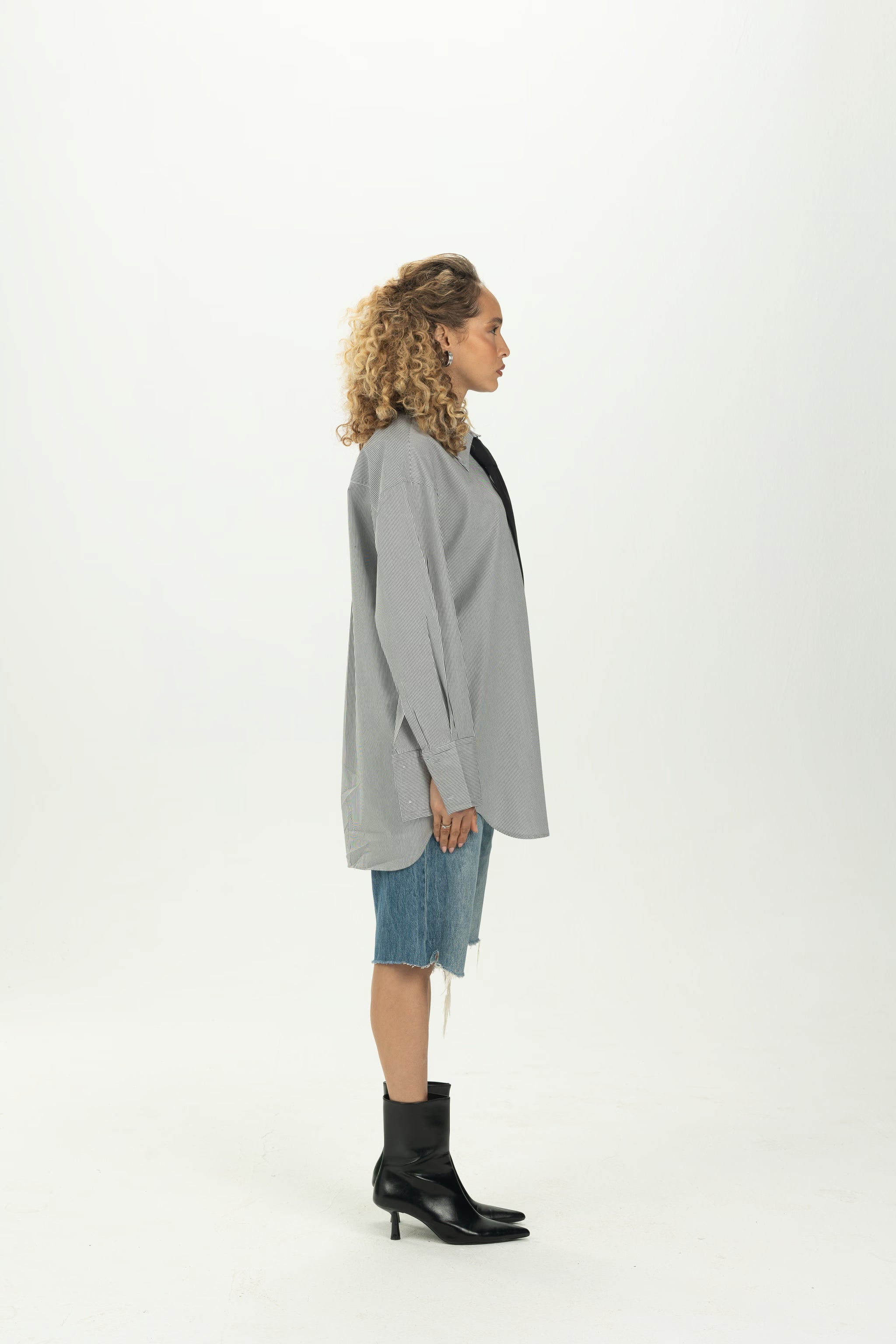 Striped Black Tie Detail Oversized Shirt