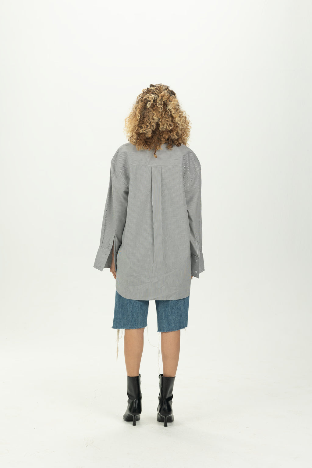 Striped Black Tie Detail Oversized Shirt