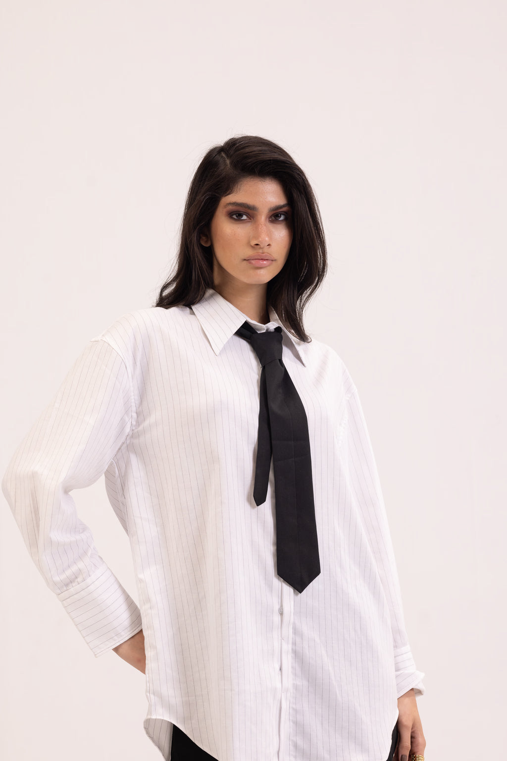 Striped White Tie Detail Oversized Shirt