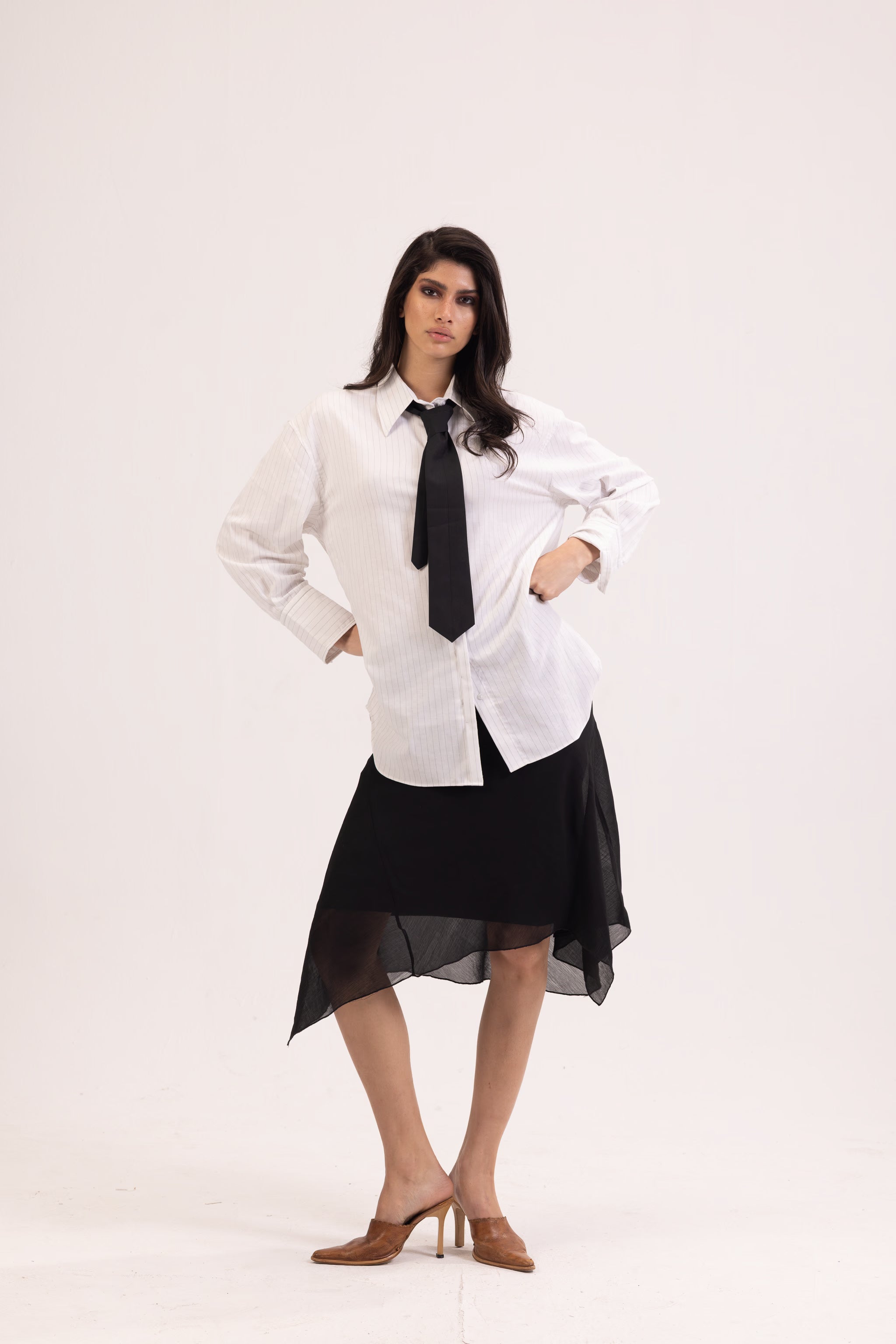 Striped White Tie Detail Oversized Shirt