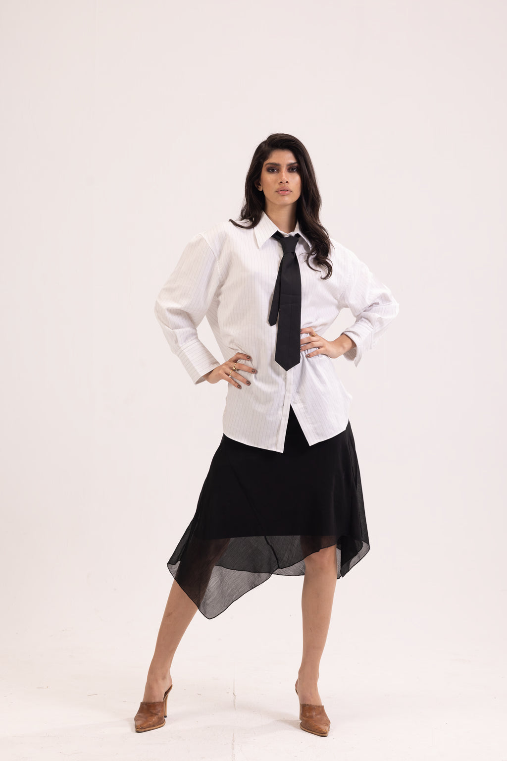 Striped White Tie Detail Oversized Shirt