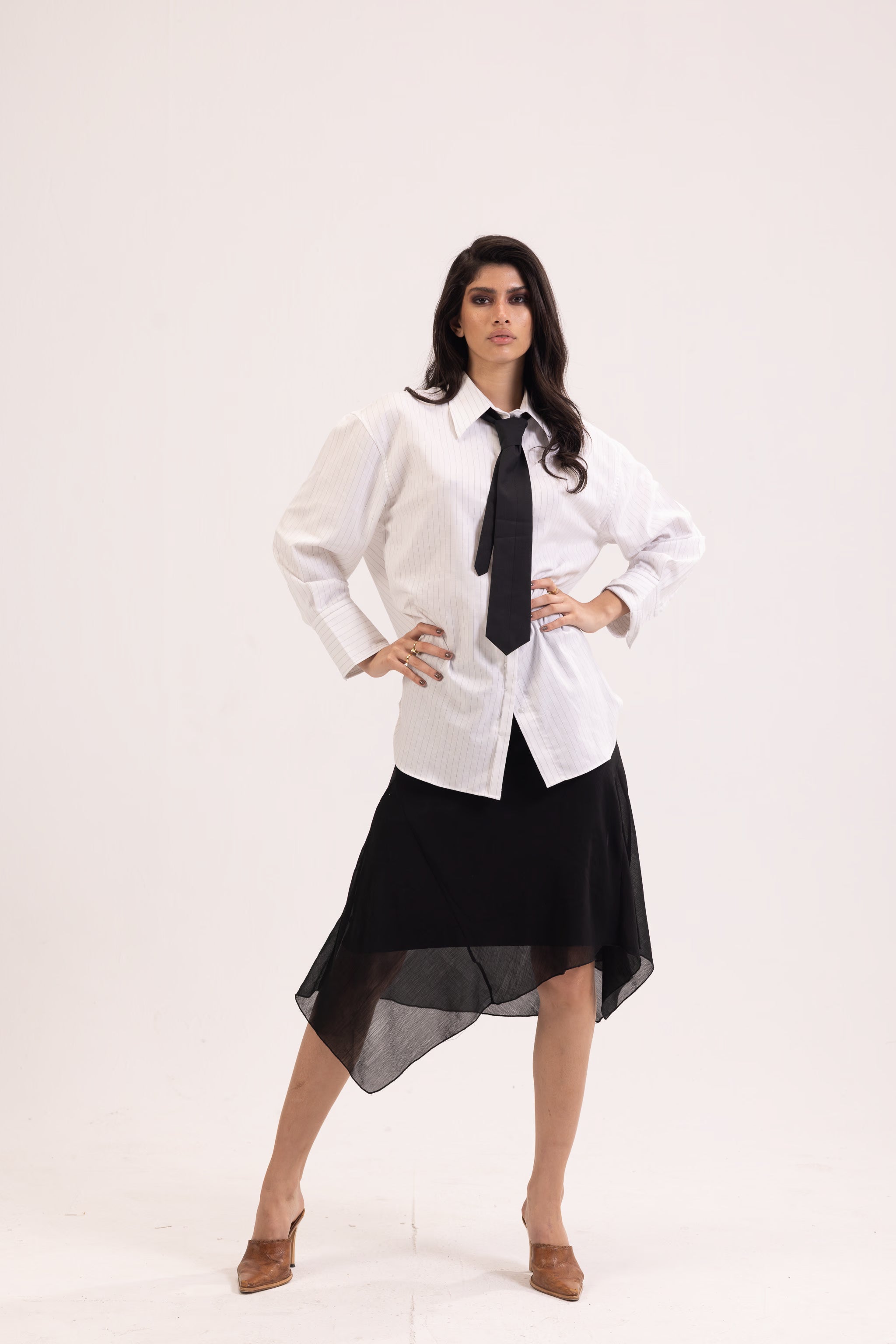 Striped White Tie Detail Oversized Shirt
