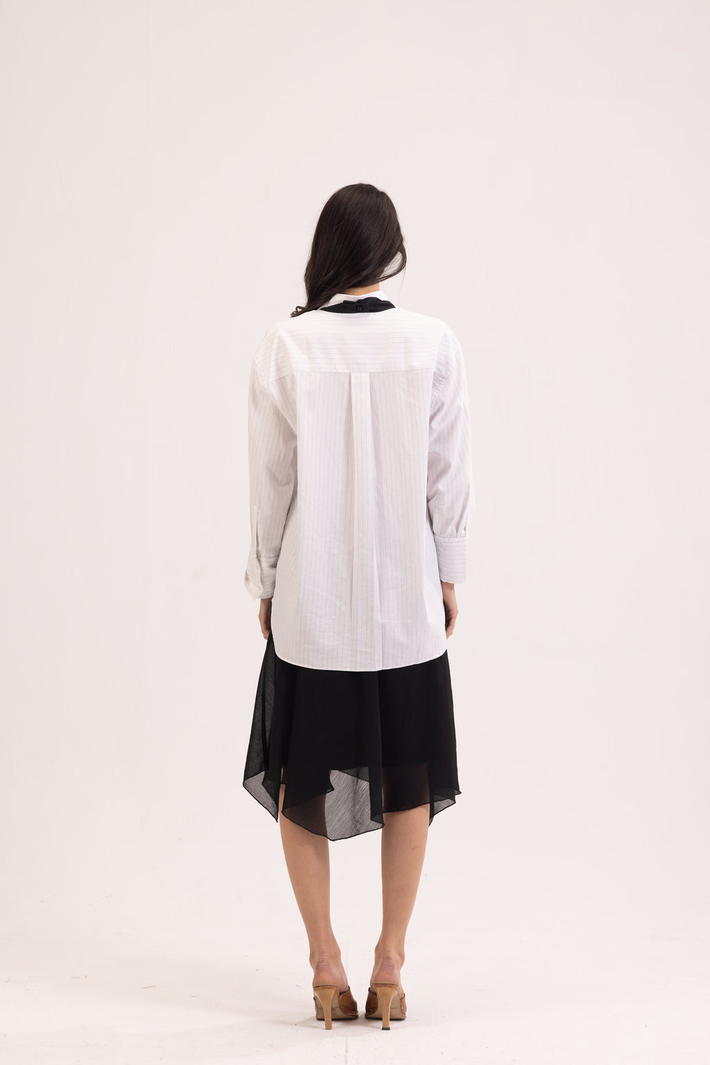 Striped White Tie Detail Oversized Shirt