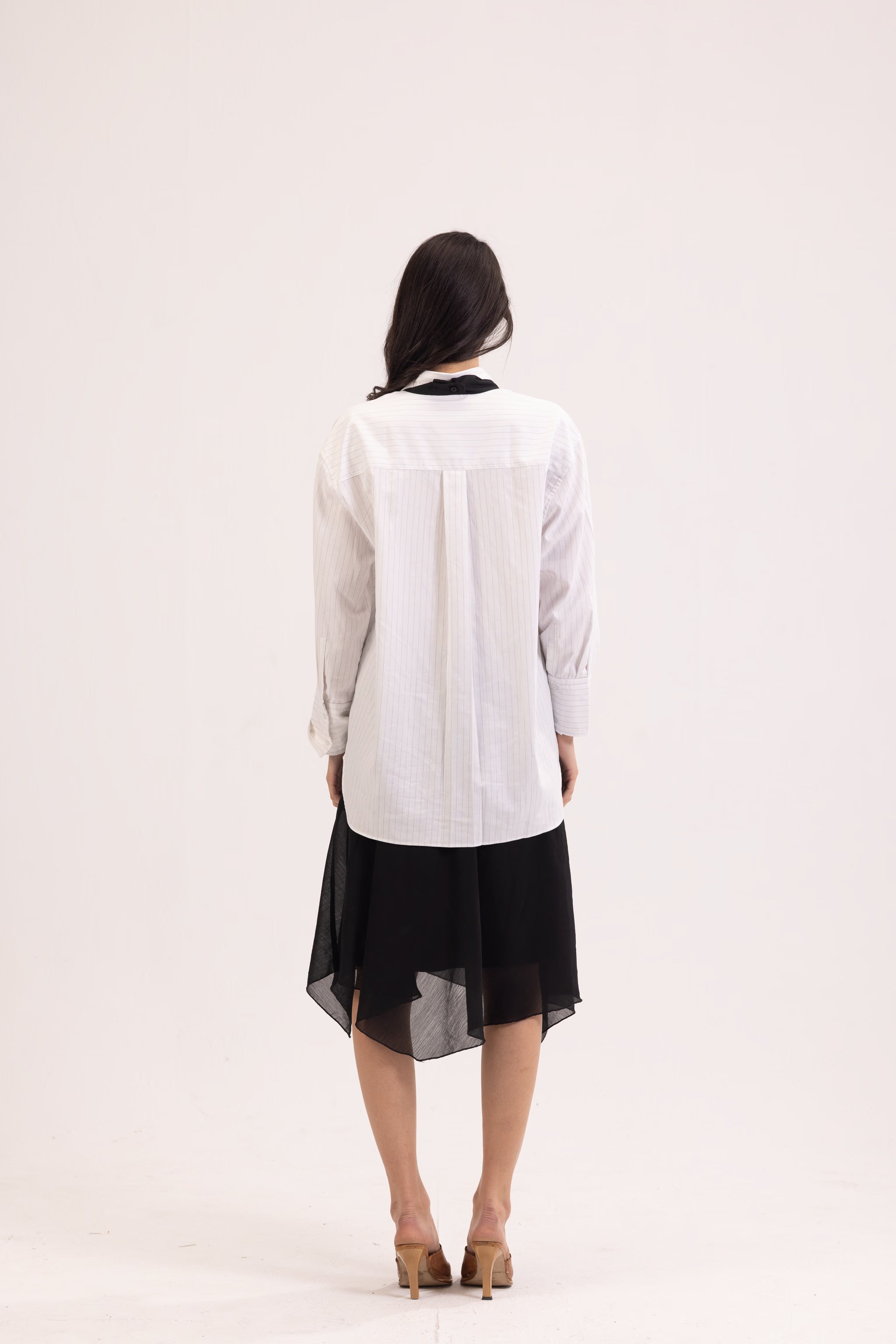 Striped White Tie Detail Oversized Shirt