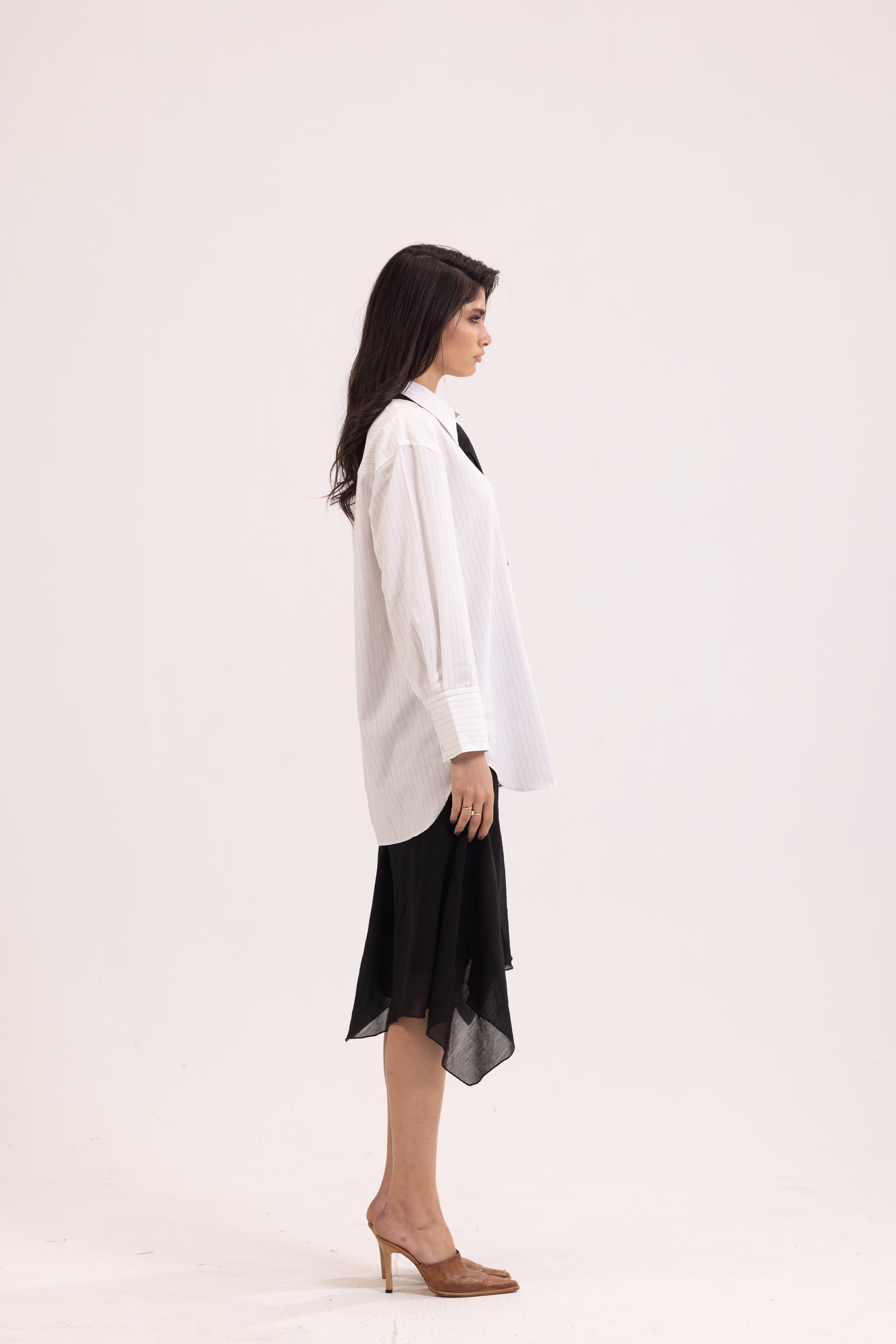 Striped White Tie Detail Oversized Shirt