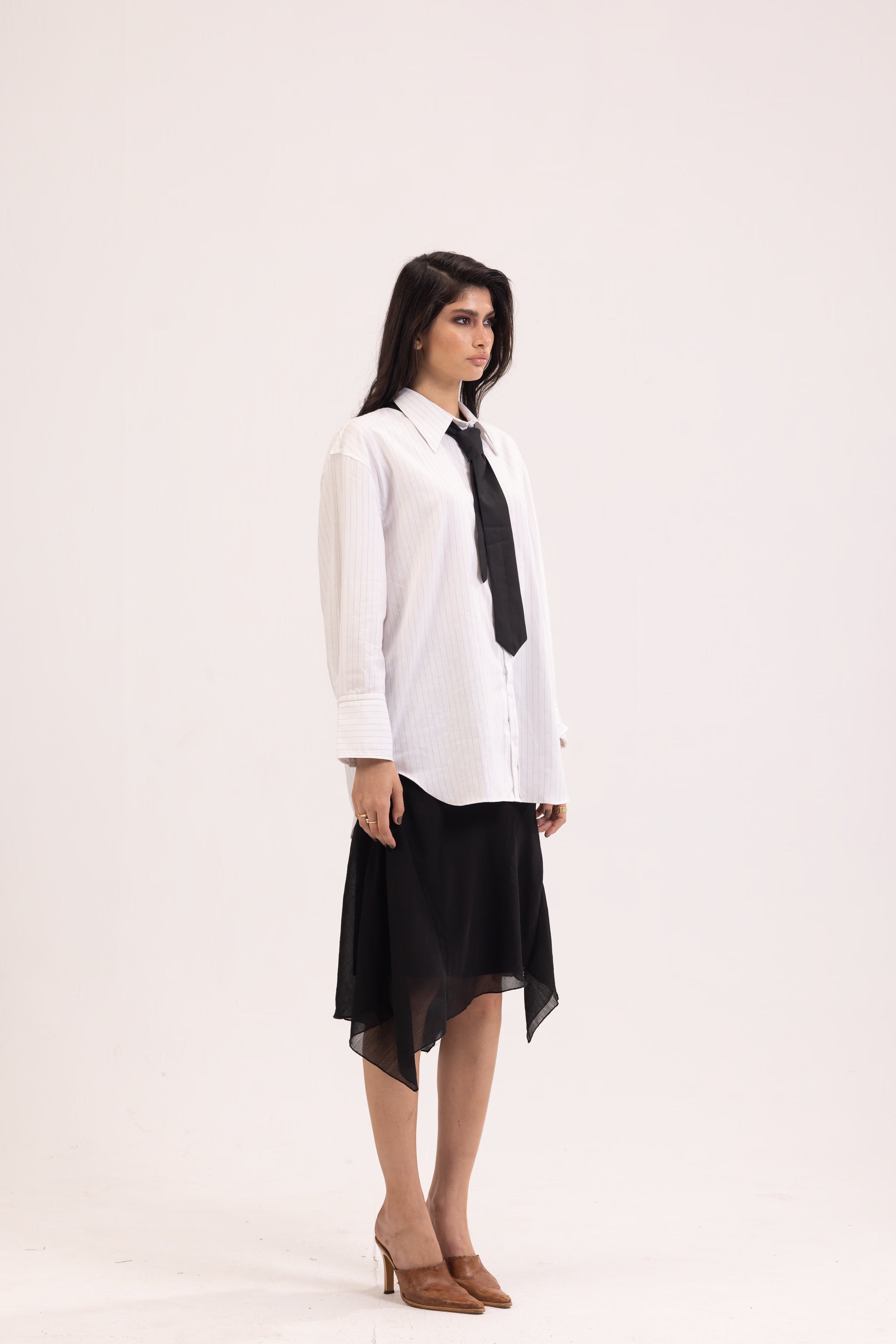 Striped White Tie Detail Oversized Shirt