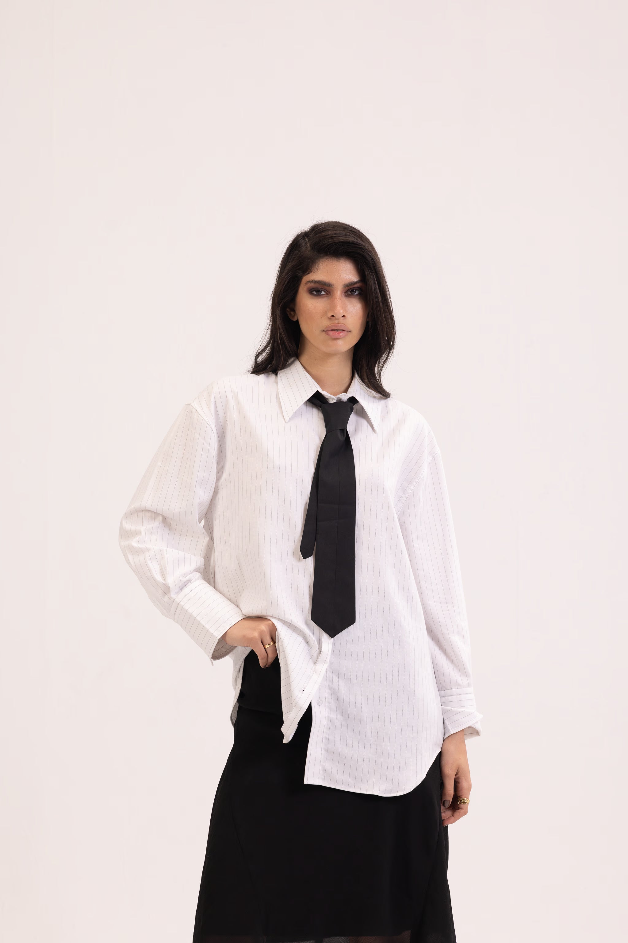 Striped White Tie Detail Oversized Shirt