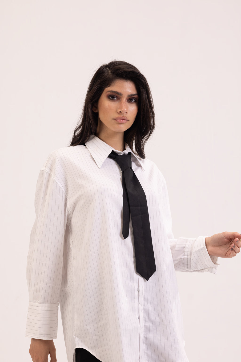 Striped White Tie Detail Oversized Shirt